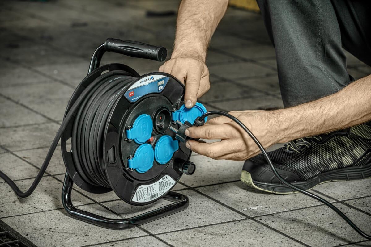 Högert Technik Avvolgicavo Elettrico Prolunga con isolamento in gomma, 20 m HT1E720