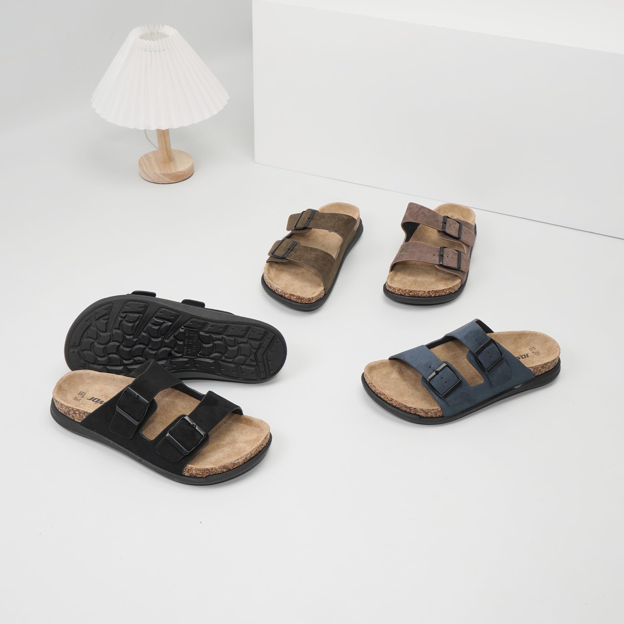 JOMIX Sandalias Hombre Verano Moda Chanclas de Dos Tiras Ajustables con Hebilla Suela de Corcho Sintético Zapatillas de Playa Piscina Casa Casual