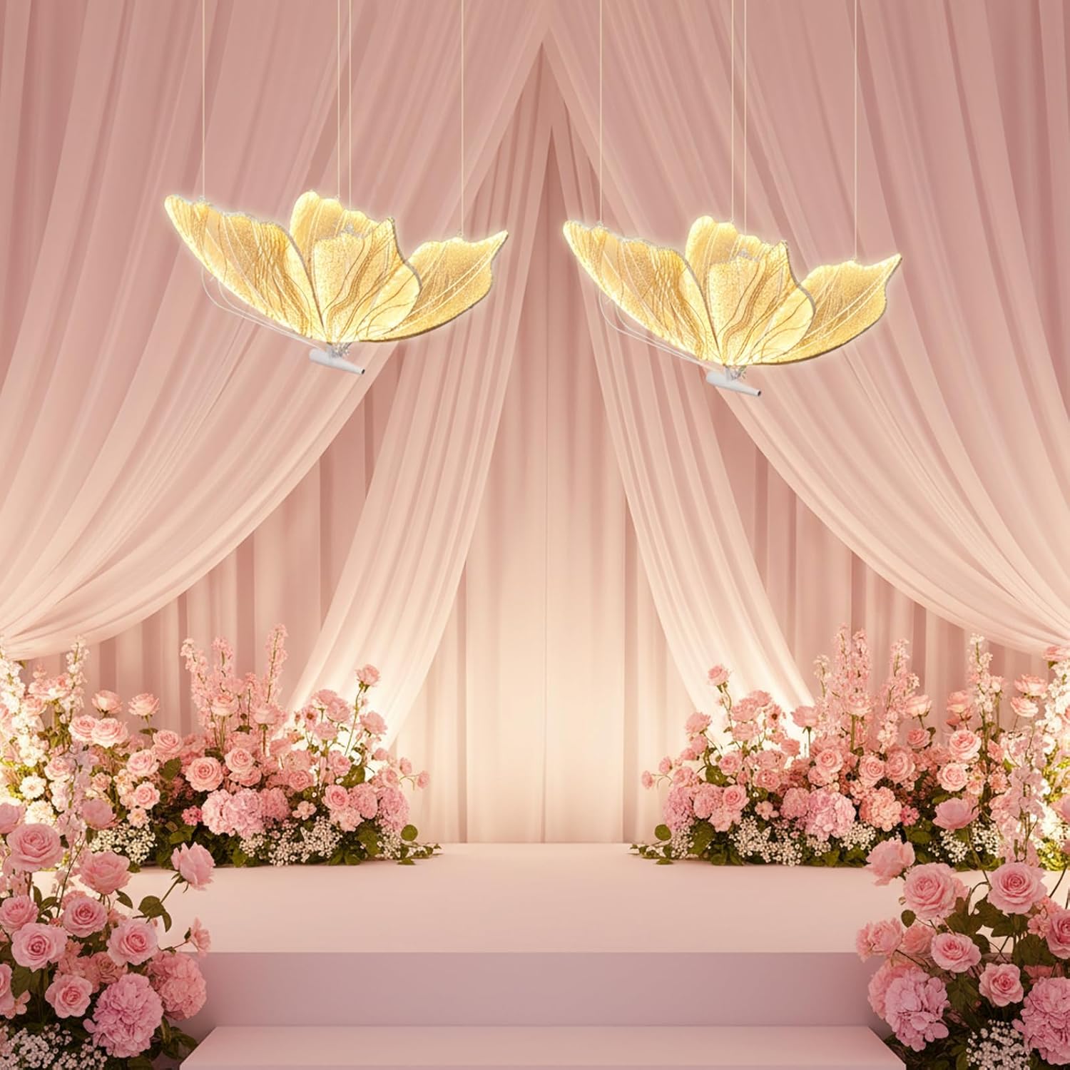 Butterfly LED Floor Lamp Set of 2, Wedding Decoration Light & Creative Butterfly Lamp - 57.5-70.1 Inch Adjustable Height 48W with Sturdy Base for Wedding Party, Holiday, Home Decor (Gold)