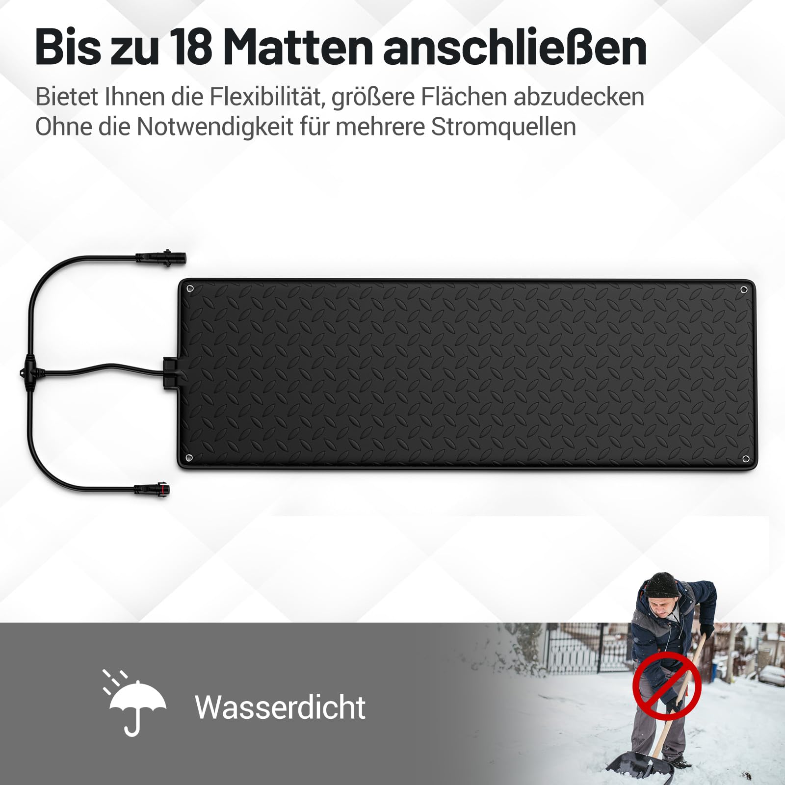 COSTWAY 25,5 x 76cm Gehwegmatte mit Heizung 40℃, Schneeschmelze Matte bis zu 18 Matten anschließen, rutschfest & wasserdicht, Beheizte Matte Outdoor Gummi, für Treppen Gehwege Garten (Ohne Stromkabel)