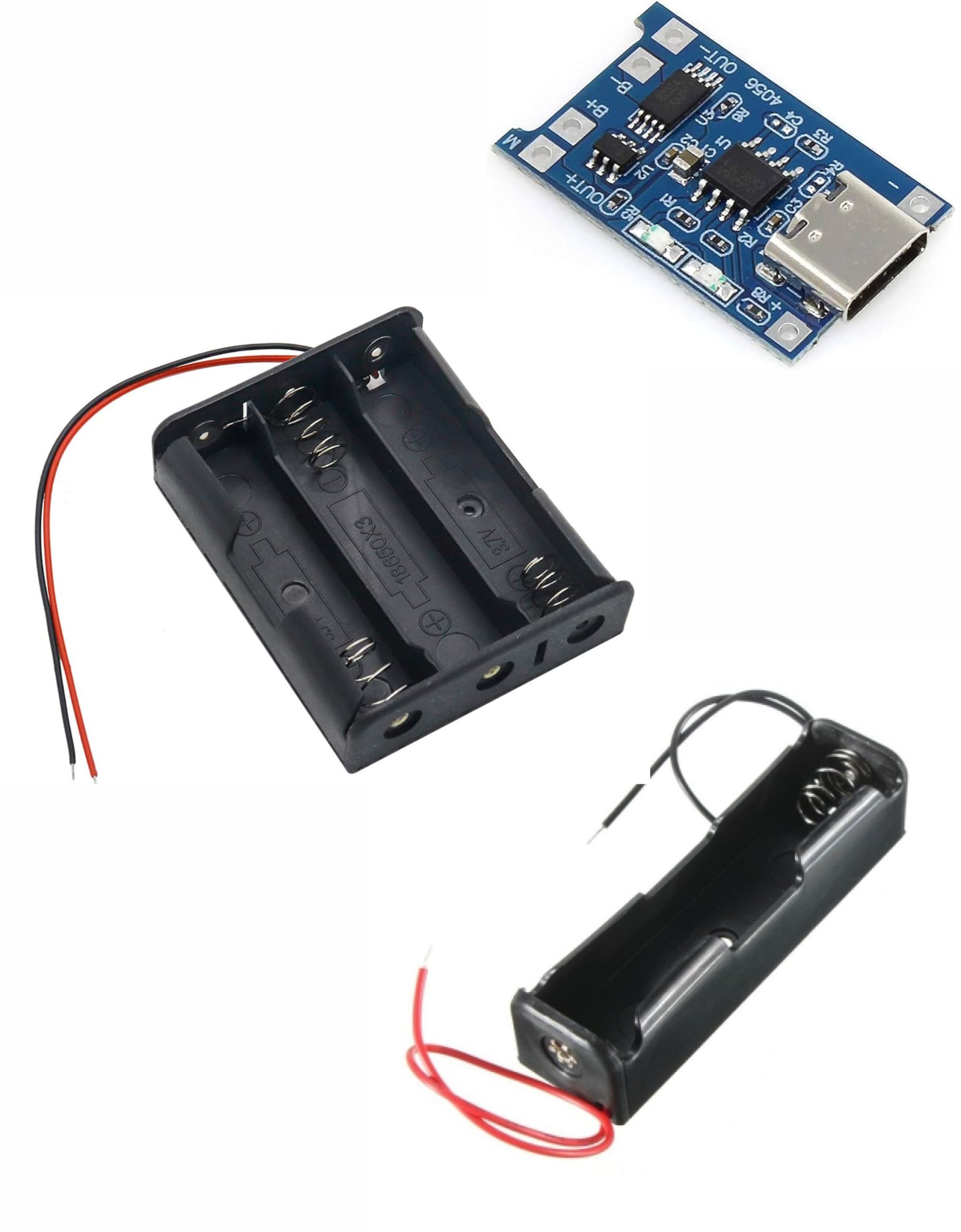 TP4056 Micro USB Lithium Battery Charging Board with 18650 Holder | 3.7V Compatible, 3-Slot Battery Holder, Wire Leads Included, Current Protection, 18650 Battery Support-image-22