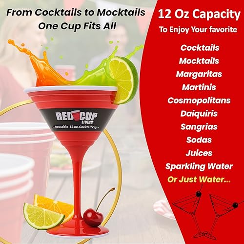 Vista 4 de Red Cup Living Vaso de cóctel reutilizable, 12 onzas, rojo Taza de cóctel de 12 oz - Rojo