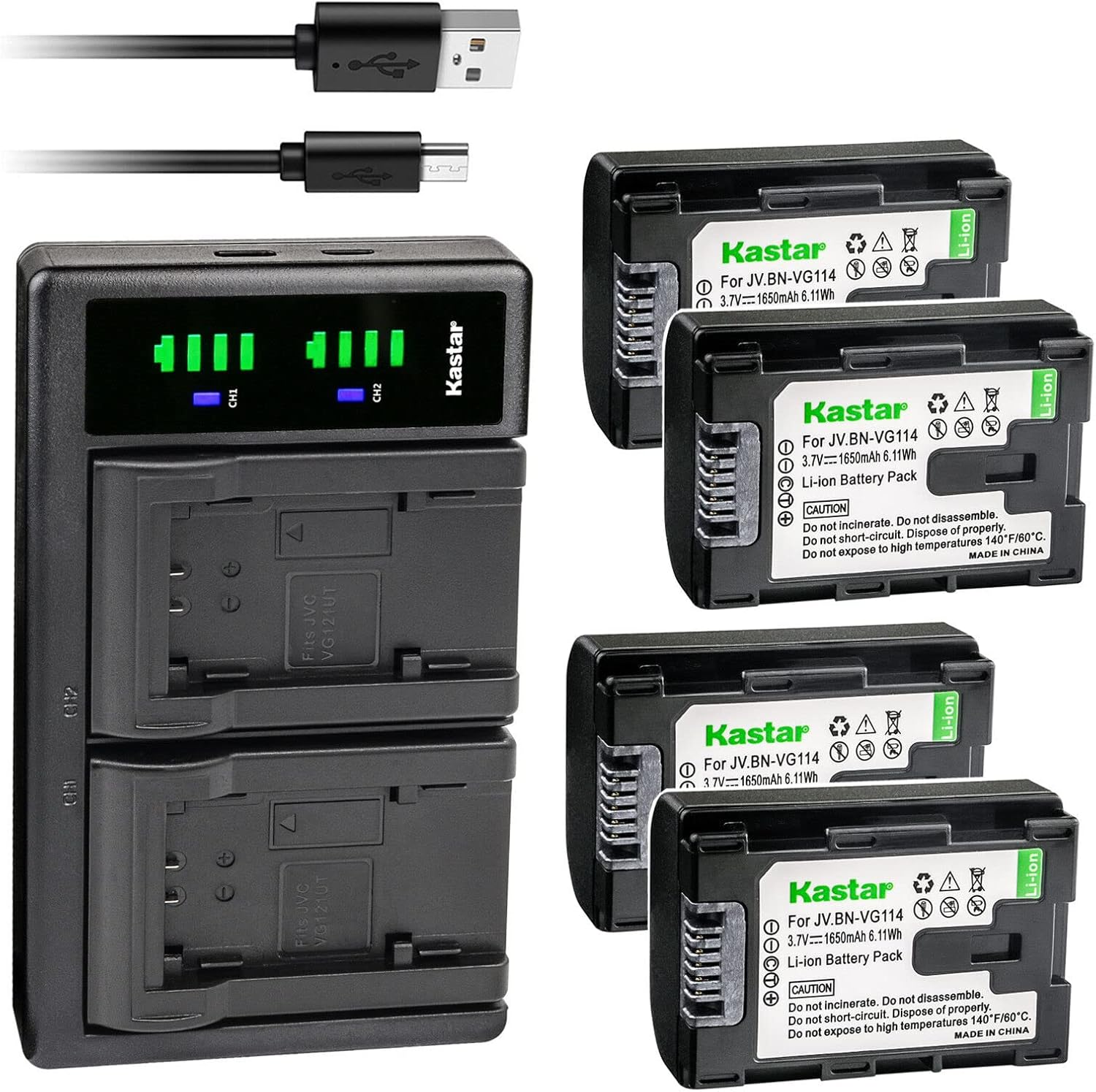 Kastar 4-Pack Battery and LTD2 USB Charger Replacement for JVC Everio GZ-MG980 GZ-MG980-A GZ-MG980-R GZ-MG980-S, Everio GZ-MS110 GZ-MS110BEK GZ-MS110BEU GZ-MS110BU GZ-MS110BUC GZ-MS110BUS GZ-MS110U