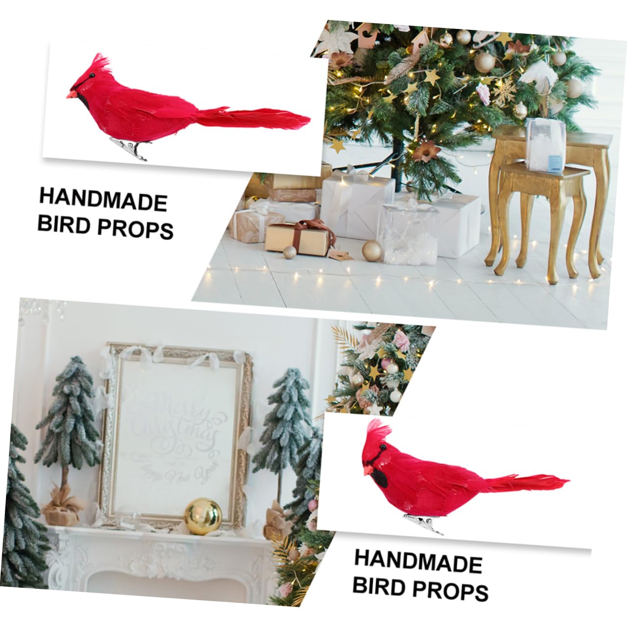 TOPBATHY 2 Series Adornos Navideños De Pájaros Artificiales con Clip De Decoración con Rojas para Árboles De Navidad Y Accesorios para Fotografía Y Decoración 10 Piezas*2