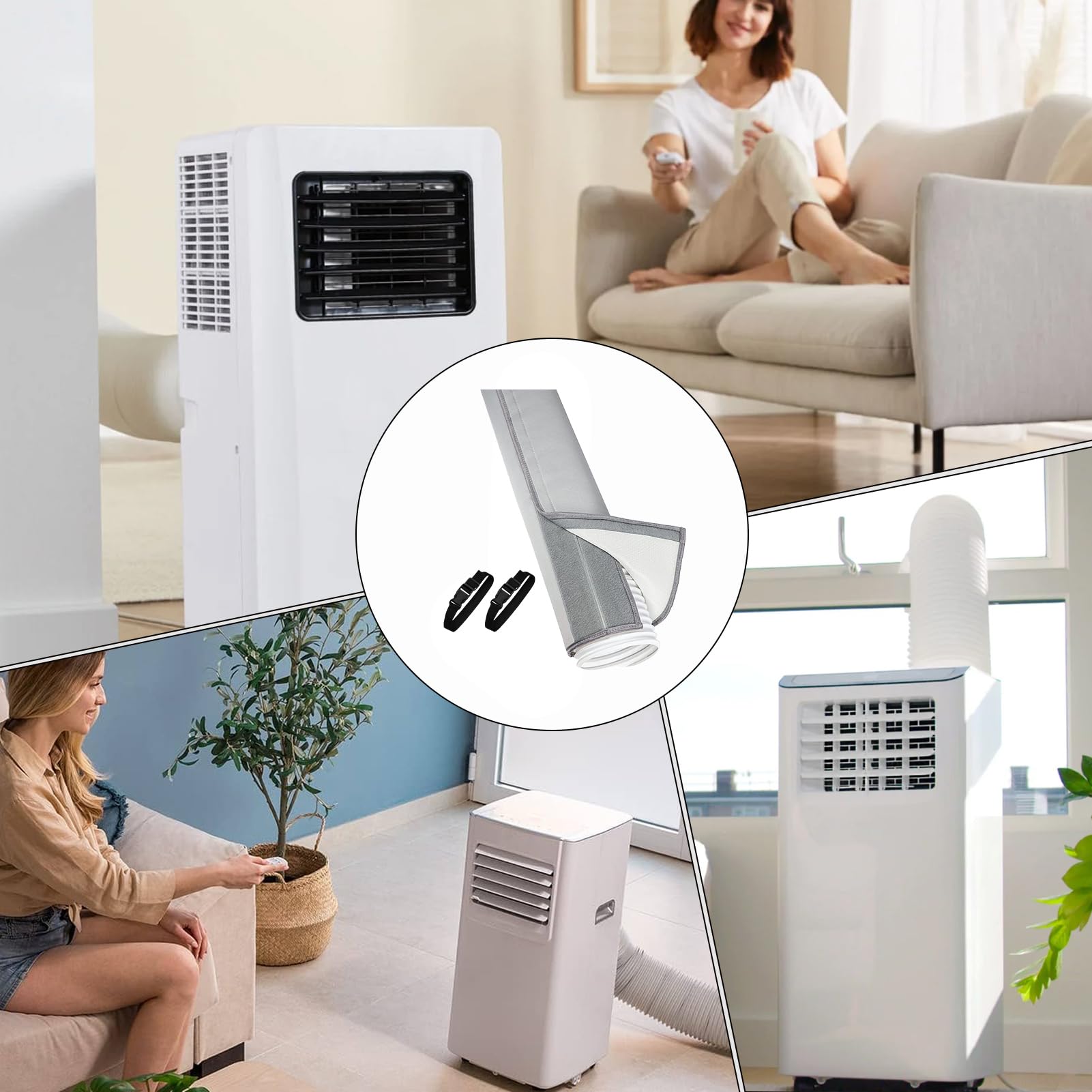 Funda Aislante para Manguera de AC,Aislamiento Para Tubos De AC Con 2 Correas De Hebilla | Accesorios Para Electrodomésticos De Garaje Casa Oficina
