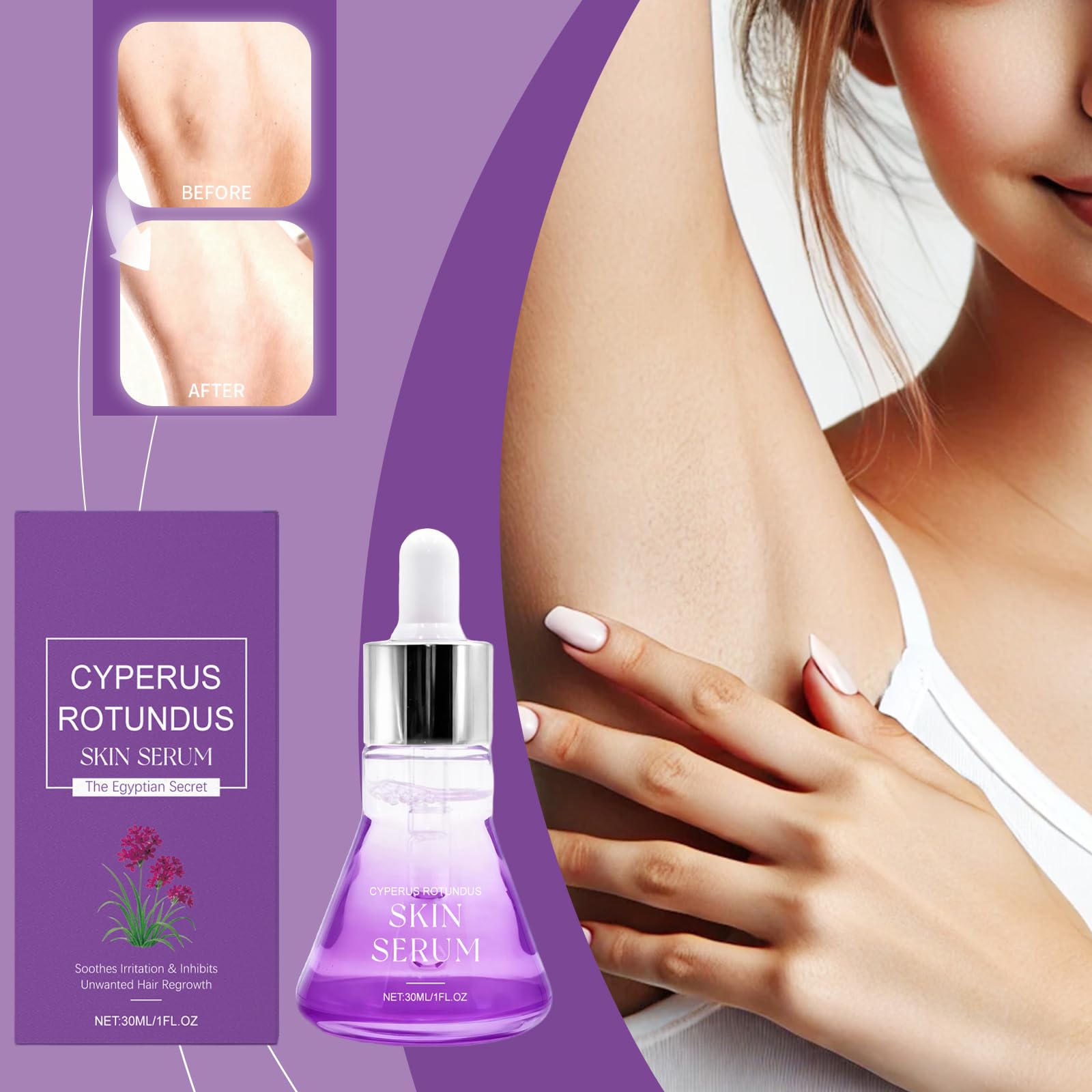 Cyperus Rotundus Serum do depilacji, naturalne serum olejowe do gładkiej skóry, nawilża i zmniejsza pory, łagodzi podrażnienia, zmniejsza owłosienie ciała dla kobiet i mężczyzn (2 szt.)