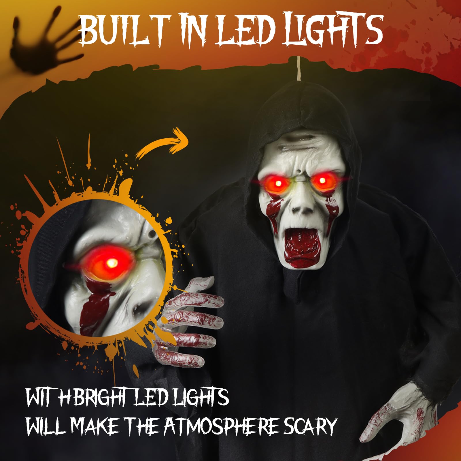 Natale Horror 2025 Decorazioni Halloween Fantasma da Appendere Scheletro con Occhio Rosso, Attivato dalla Voce Addobbi Casa Decorazioni Esterno Horror Giardino