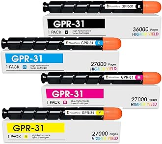 MasaiMara GPR-31 GPR31 NPG-46 EXV29 High Yield 36,000 Pages Toner Cartridge for Canon ImageRunner C5030 C5030i C5035 C5035i C5235 C5235A C5235i C5240 C5240A C5240i C5255 Printer (KCMY, 4-Pack)
