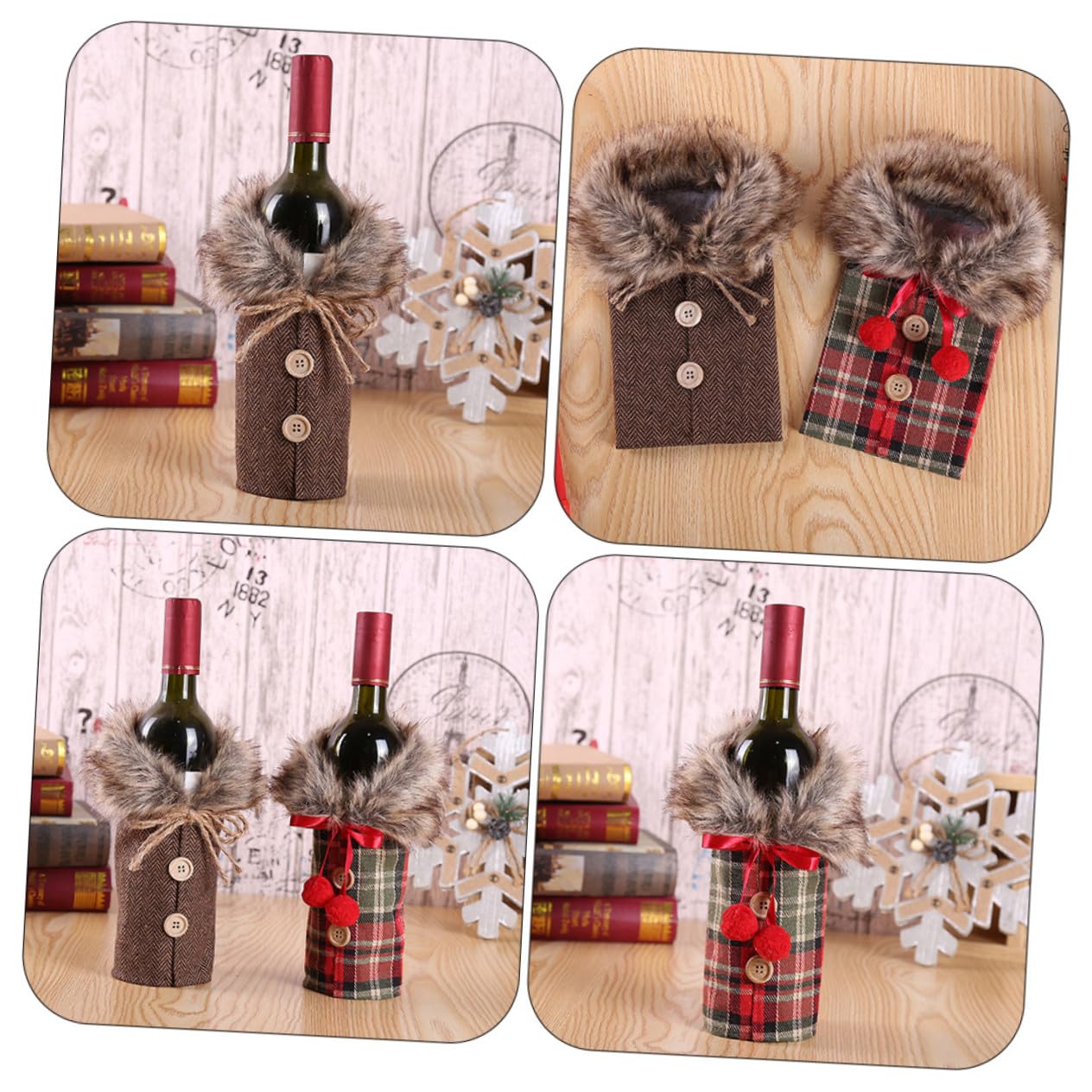 2 Pièces Housse de Bouteille Vin Noël Résistant avec Décoration Festive pour Fête et Cadeau