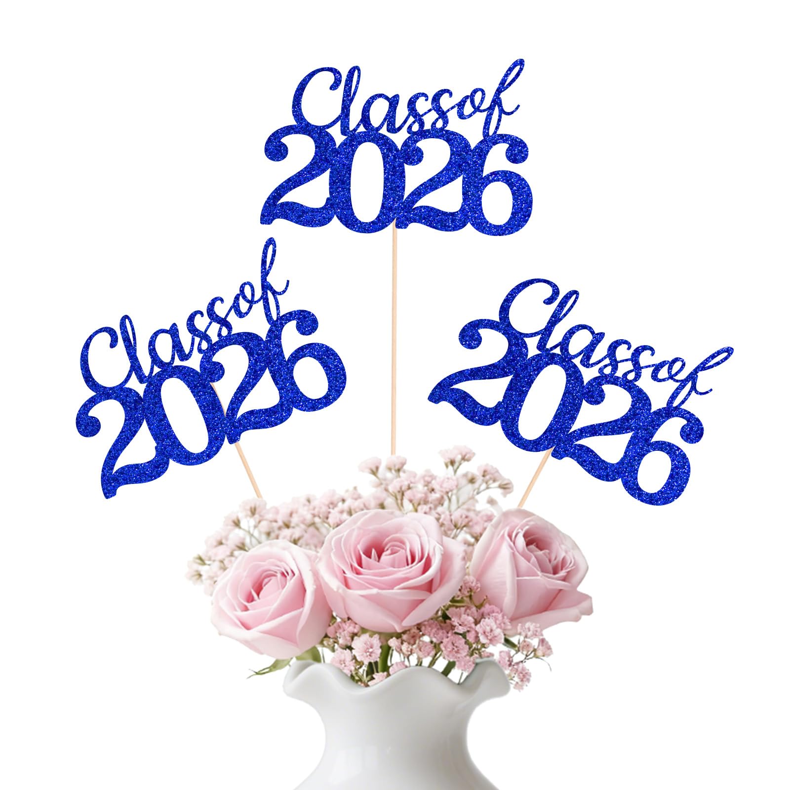 Blue Class of 2026 Graduation Table Centerpieces, 12 Pcs Grad Party Decorations with Sticks, Graduation 2026 Party Supplies for Table Décor