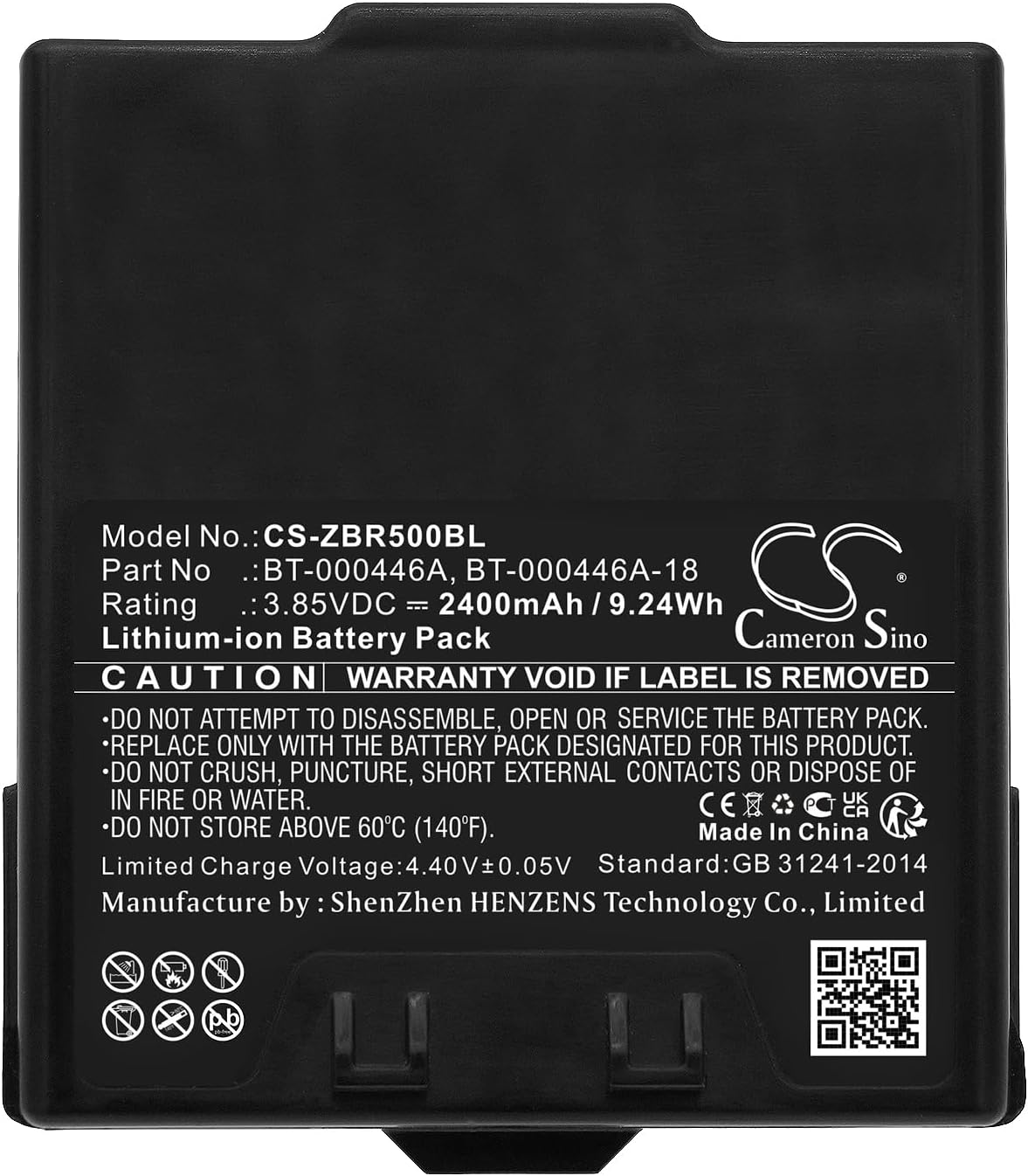 Cameron Sino Battery for WS50, WS5000, WS5001, WS5001-0B2J3020ENA, WS5001-0F2J3020ENA PN: BT-000446A, BT-000446A-18 2400mAh / 9.24Wh