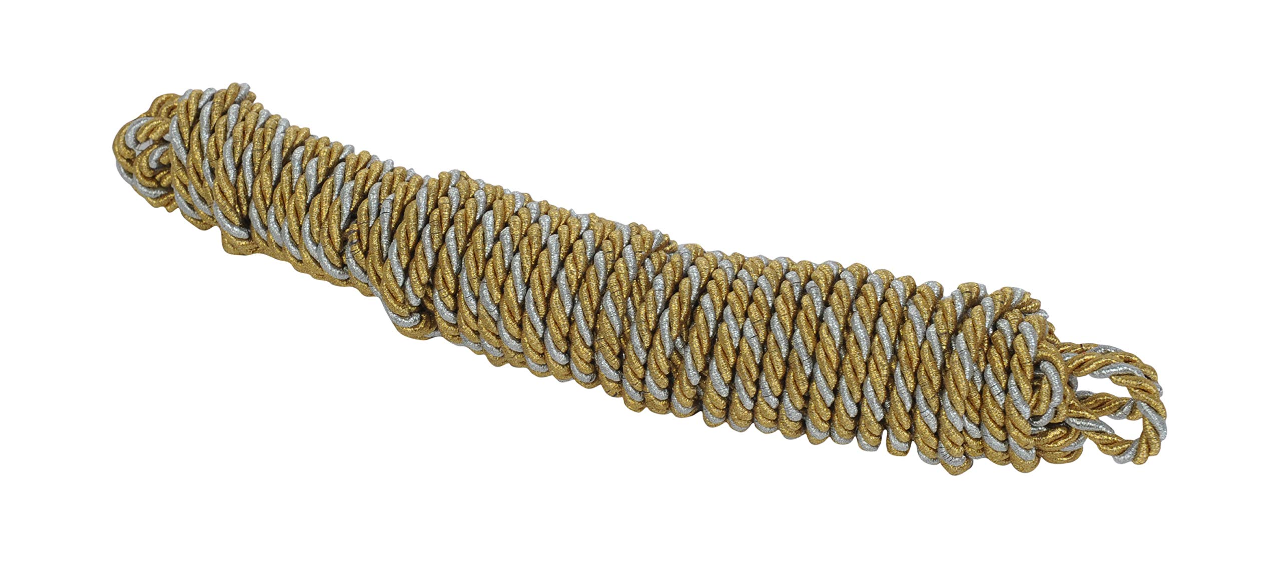 PRANSUNITA Zari Thread Twisted Rope Dori, 6 mm for Wedding Platters Gift Packaging,Bag Handle,Home Decors, Curtain Tieback, Honor Cord, Pack of 10 MTS- Color � Golden Sliver Double Shade