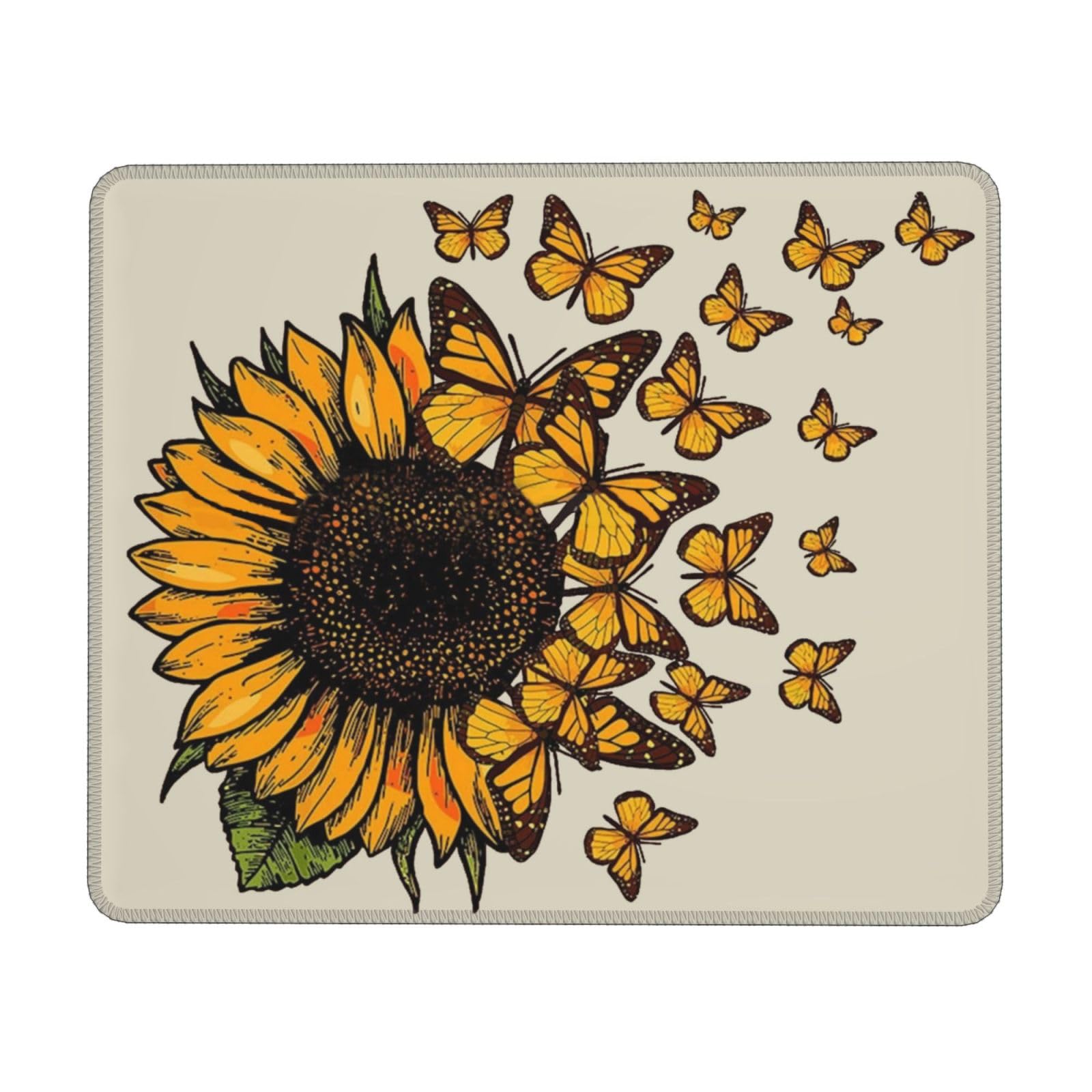 Jakayla Mouse Pad with Non Slip Rubber Base, Mousepad with Stitched Edge, Waterproof Cute Gaming Mouse Pad for Computer Home Office Gaming Working 9.5" x7.9" -Sunflower with Butterflies, 161A