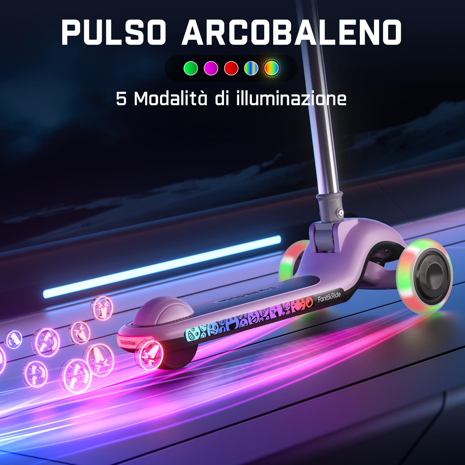 FanttikRide K9 Pro Monopattino Elettrico per Bambini, 3/6/10 km/h, Modalità di Velocità AI, Ricarica Rapida Type-C, 5 Modalità di Illuminazione, Manubrio Regolabile, per Bambini fino a 60 kg