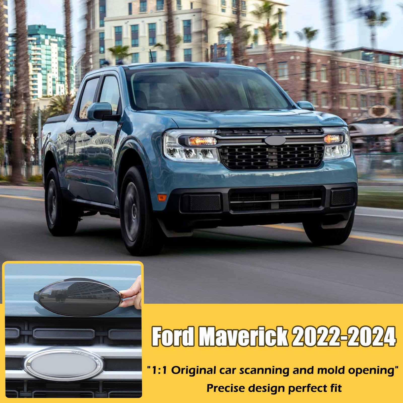 Przednie emblematy samochodowe osłona pierścienia kompatybilna z Ford Maverick 2022-2024, osłona tylnej klapy tylnej klapy przedniej maski logo logo osłona maski pierścień