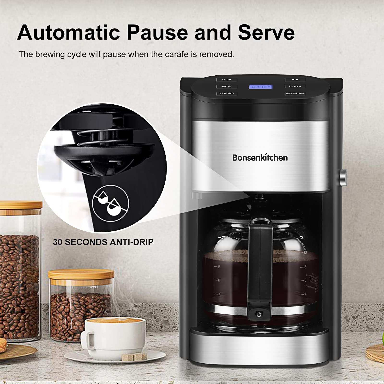 Amazon.com: 12-Cup Programmable Coffee Maker, Fast Heating Drip Coffee  Machine with Glass Carafe, Coffeemaker with Keep-Warm Function and Auto  Shut-off, 1.8L Large Capacity Water Tank, Removable Filter: Home & Kitchen