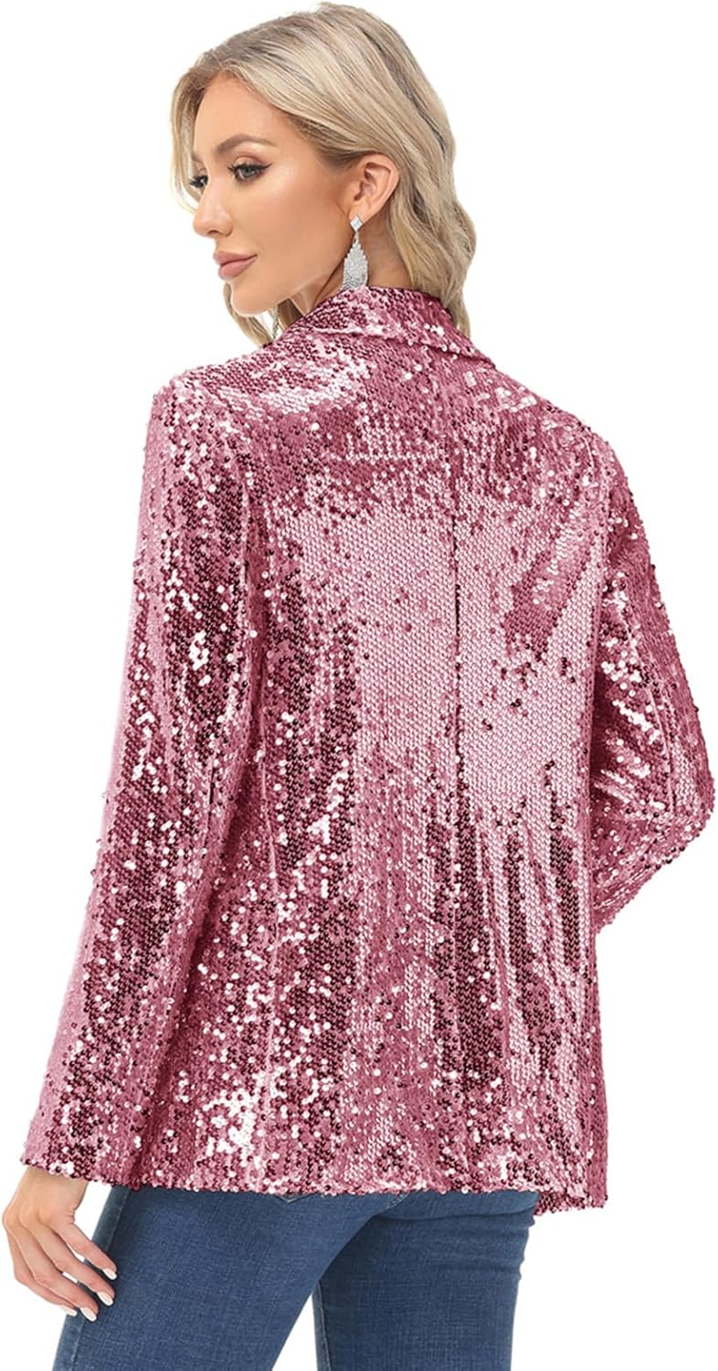 KANCY KOLE Women's Sequin Jackets Open Front Blazer Jacket Casual Long Sleeve Sparkly Cardigan Coat with Pocket S-XXL - Image 3