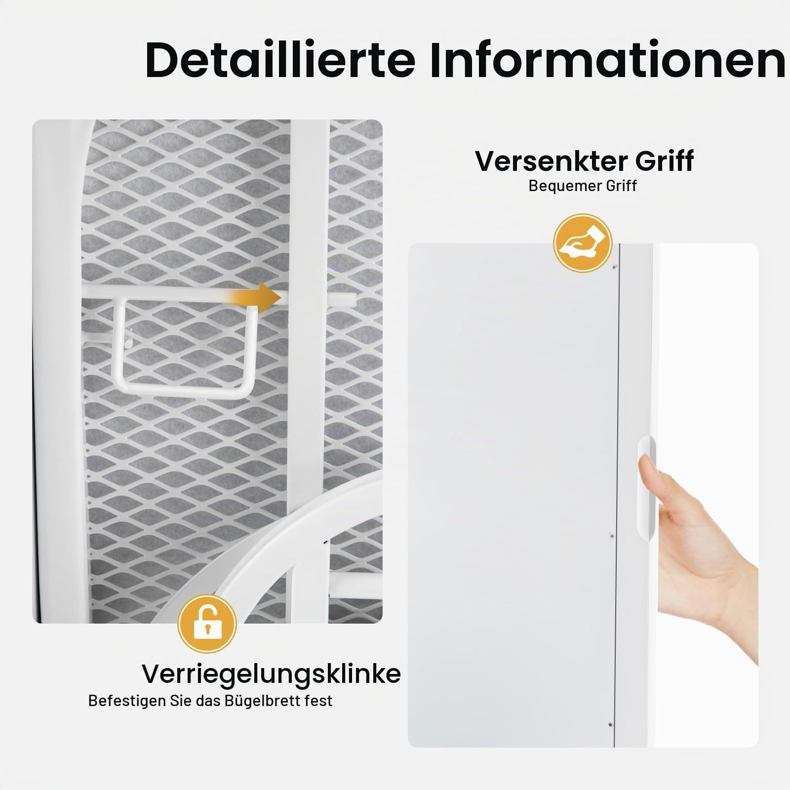 Wall Mounted Ironing Board Cabinet, Bügelbrett Schrank, 180° schwenkbare Metallbasis & Spiegel, klappbar und versteckt, platzsparend