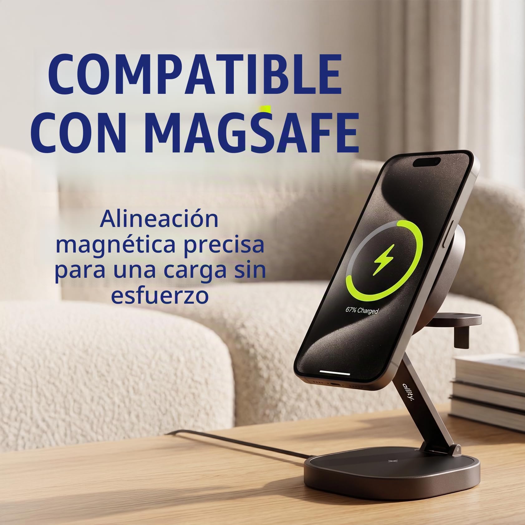 Cargador 3 en 1 de 25 W – Base de Carga inalámbrica Plegable para iPhone, Apple Watch & AirPods – Mini Soporte de Carga inalámbrica con LED y USB-C – Compatible con Qi & MagSafe – Grafito