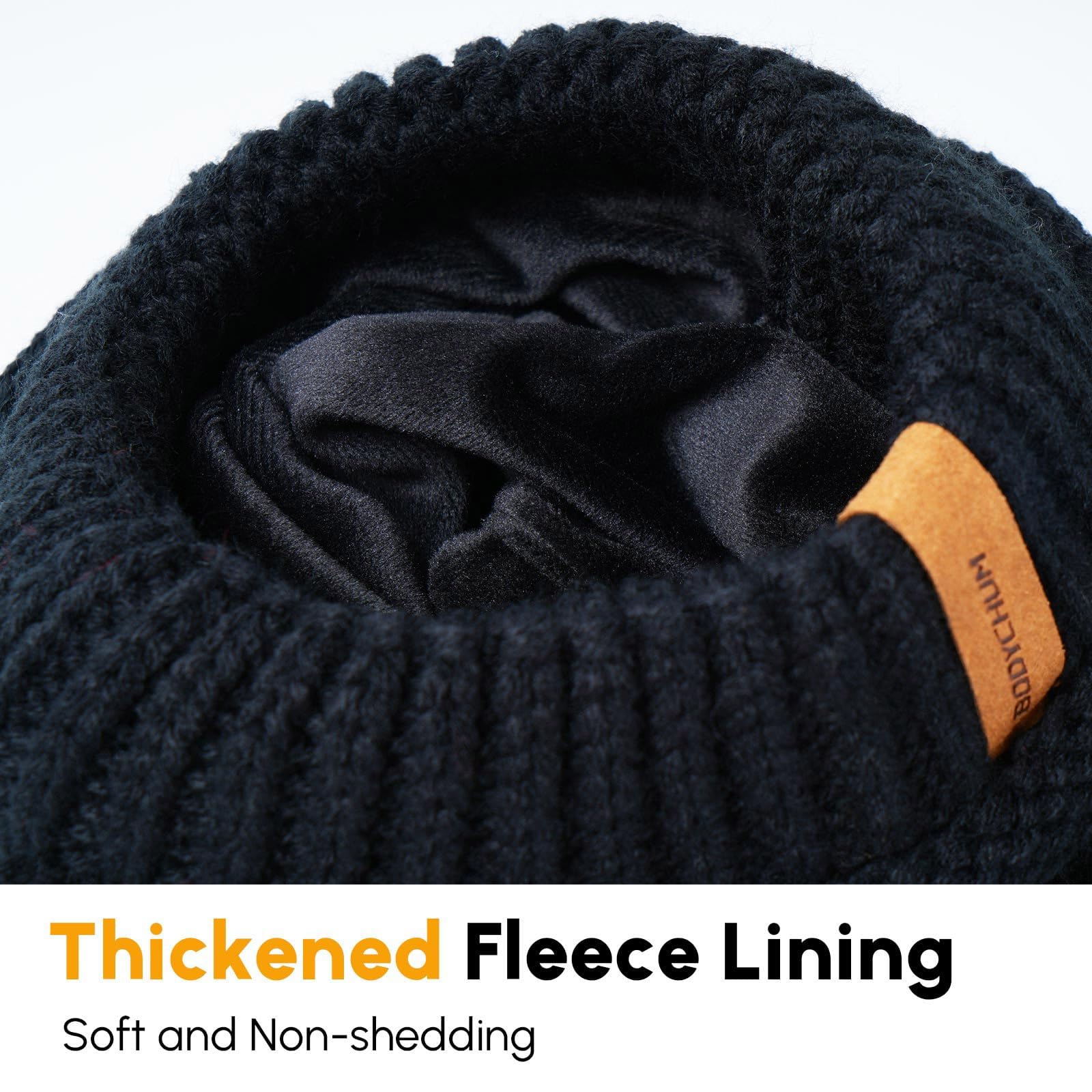 Bodychum Womens Slouchy Beanie Winter Hat Thick Fleece Lined Knit Skull Cap Beanies for Women(Black)