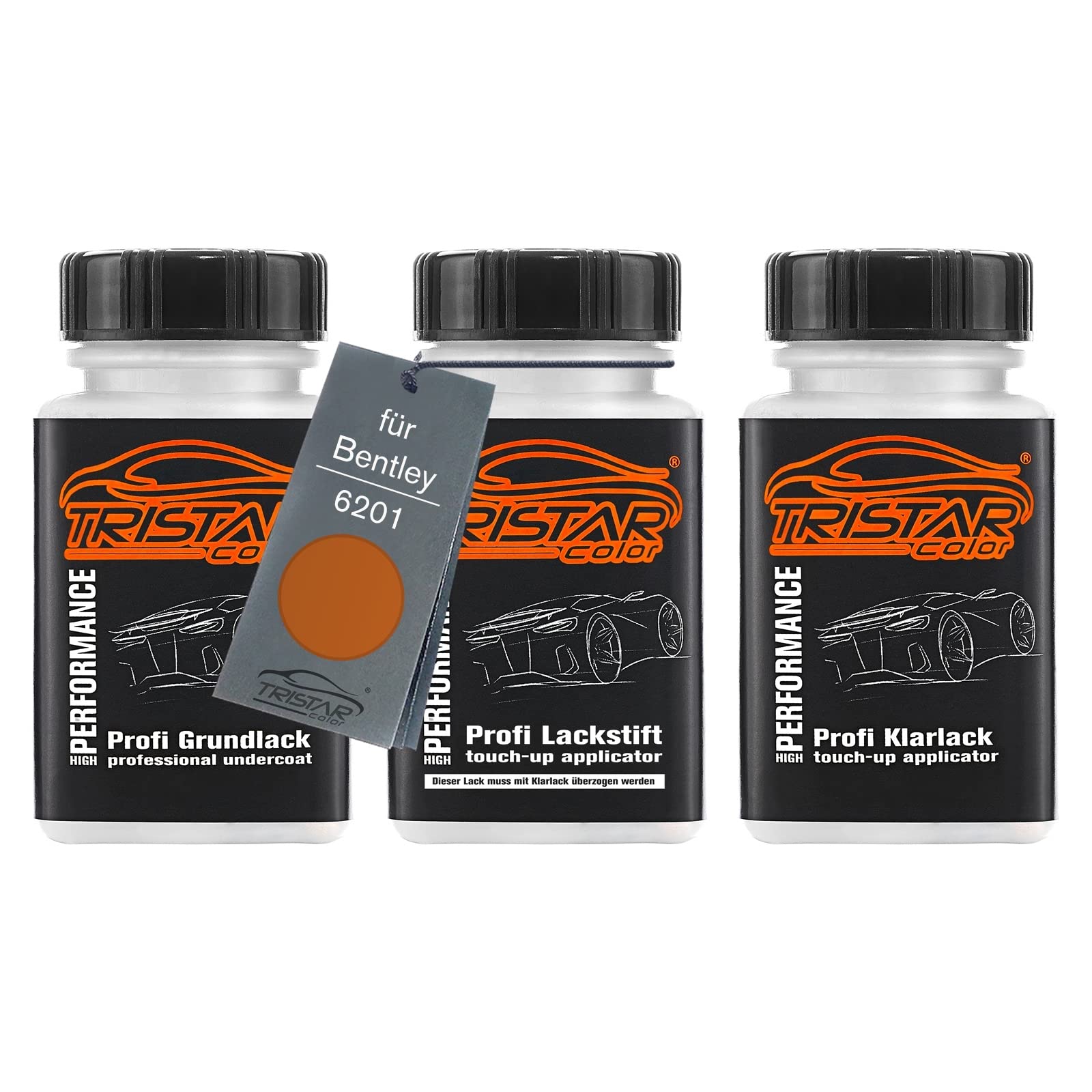 Tristarcolor Orange Flame Metallic Car Paint Touch-Up Pen Set For Bentley 6201 Under + Base + Clear Coat 50Ml Each