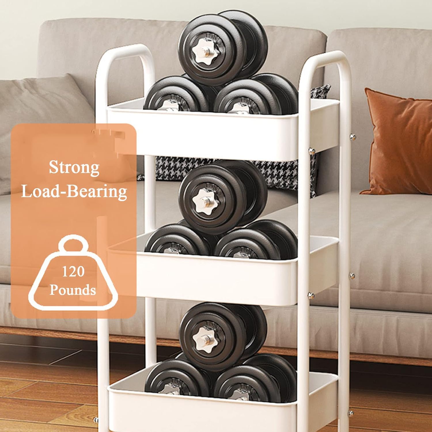 JATIBOSH 3 Tier Utility Rolling Cart - Organizer Storage Kitchen Makeup Cart 3 Shelf with Trolley Handles and Wheels Suitable for Kitchen, Bedroom, Office, Laundry Room, Small Narrow Spaces