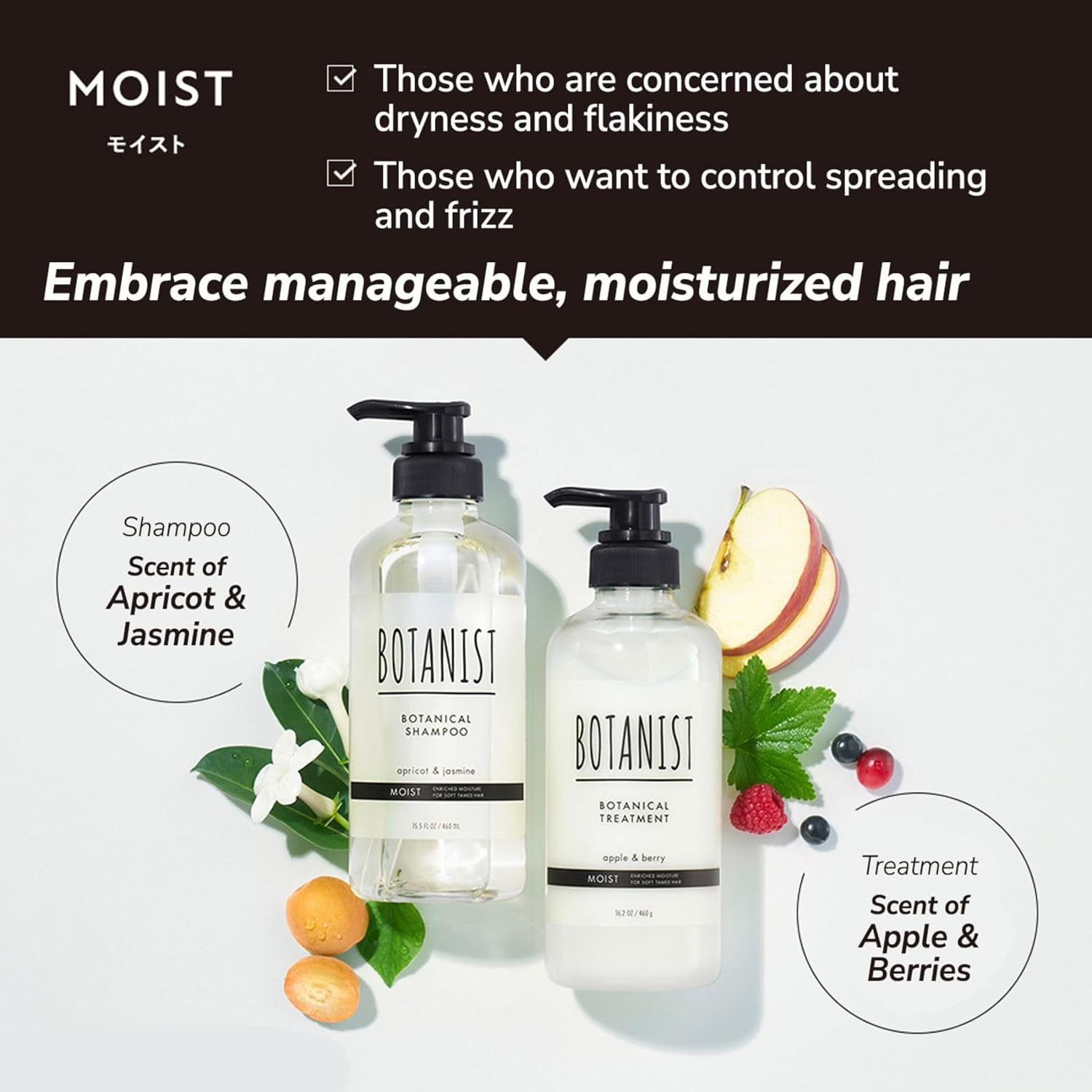 Botanist Japanese Organic & Natural Shampoo for Dry Hair, Hydrating & Moisturizing Hair Shampoo with Pump for Women & Men to Moist Hair, Sulfate & Silicone Free, Apricot & Jasmine 490 mL/16.5 fl Oz