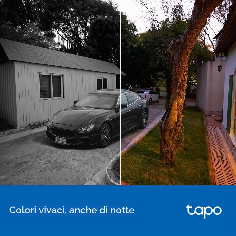 Tapo C216 2K 3MP Telecamera esterna 360 ° Pan/Tilt, Visione notturna a colori IP65, Telecamera di sicurezza WiFi esterna, Rilevamento intelligente AI, Faretti, Telecamere interne Sicurezza domestica