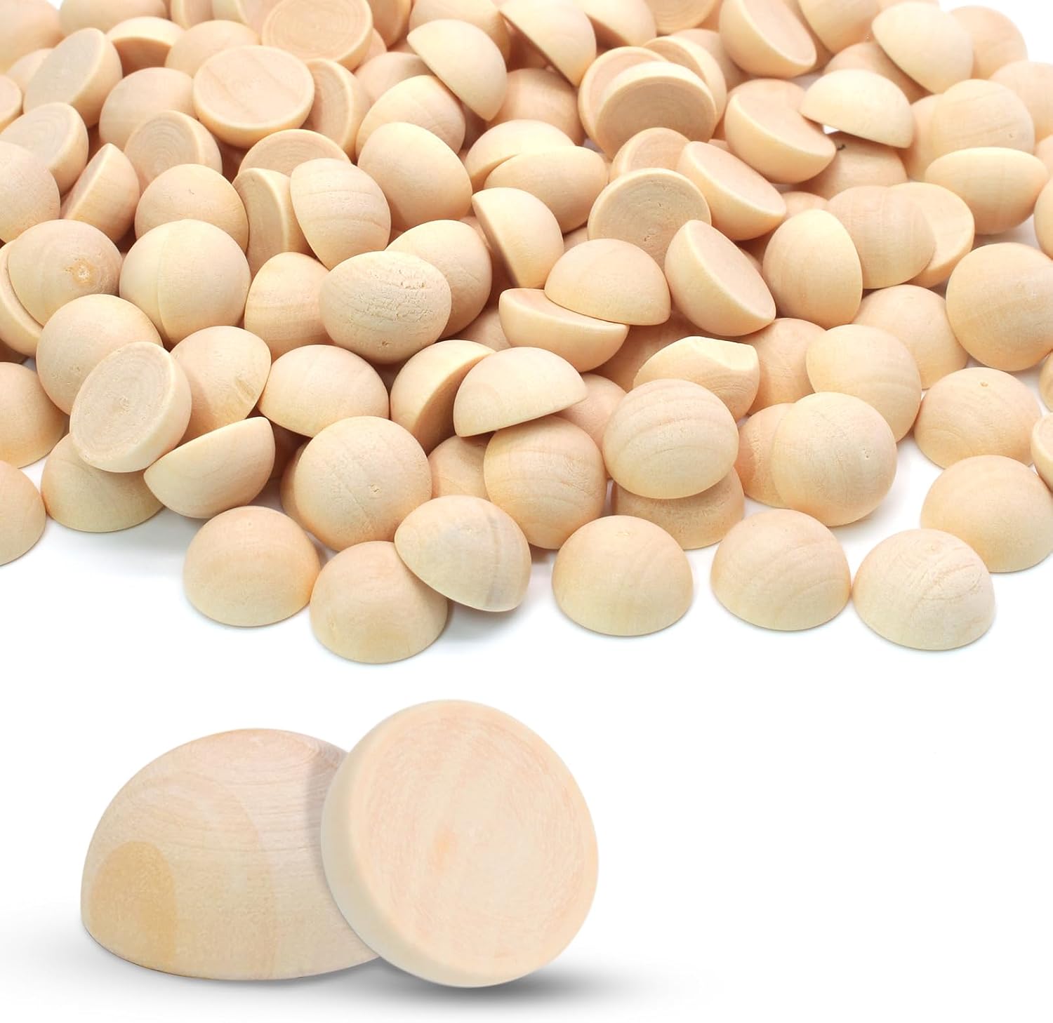 300Pcs Half Wooden Beads, 12 mm Split Wood Balls Unfinished Half Wood Sphere, Decorative Circle Bead Trim for DIY Crafts, Home Party Ornament