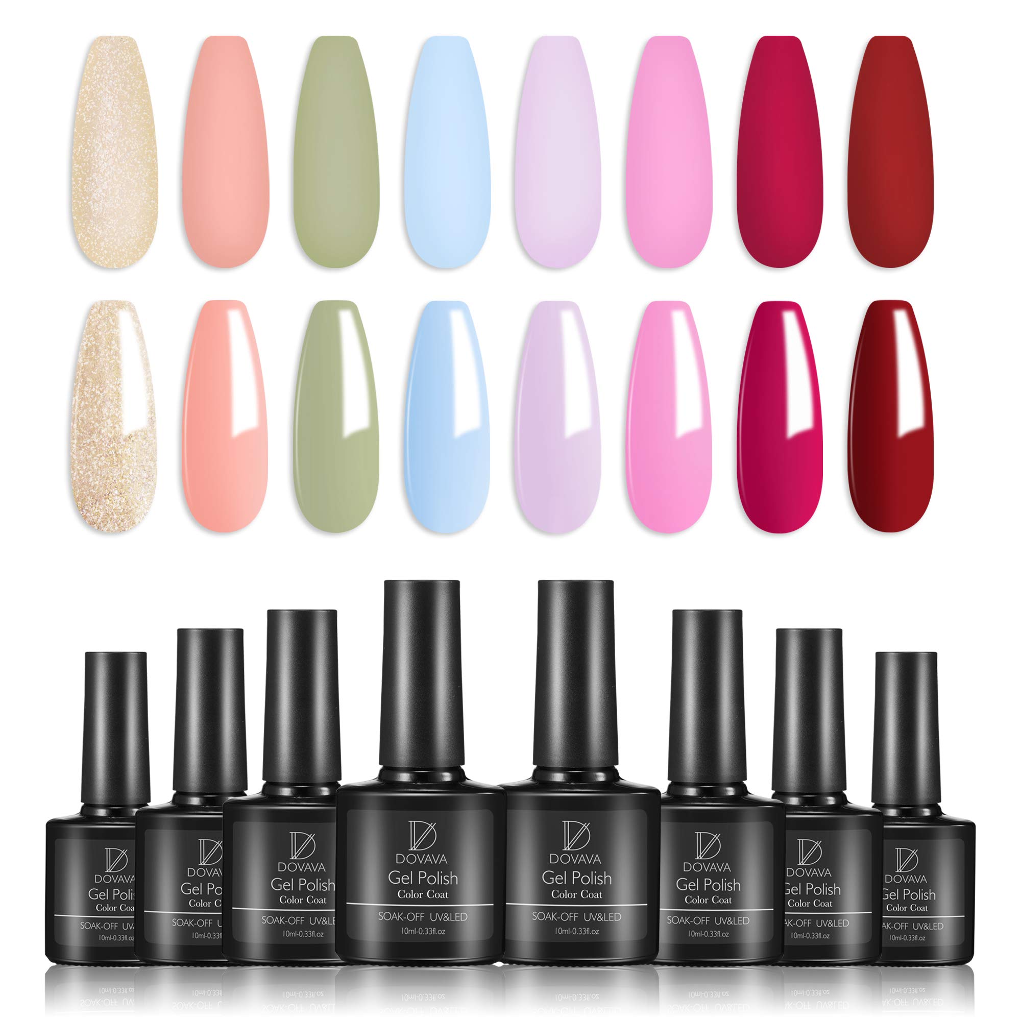 DOVAVA Gel Nail Polishes,11 Pcs UV LED Soak-Off Gel Nail Art Starter Kit with Base & Top Gel, Extension Accessories for Women Beauty Gifts