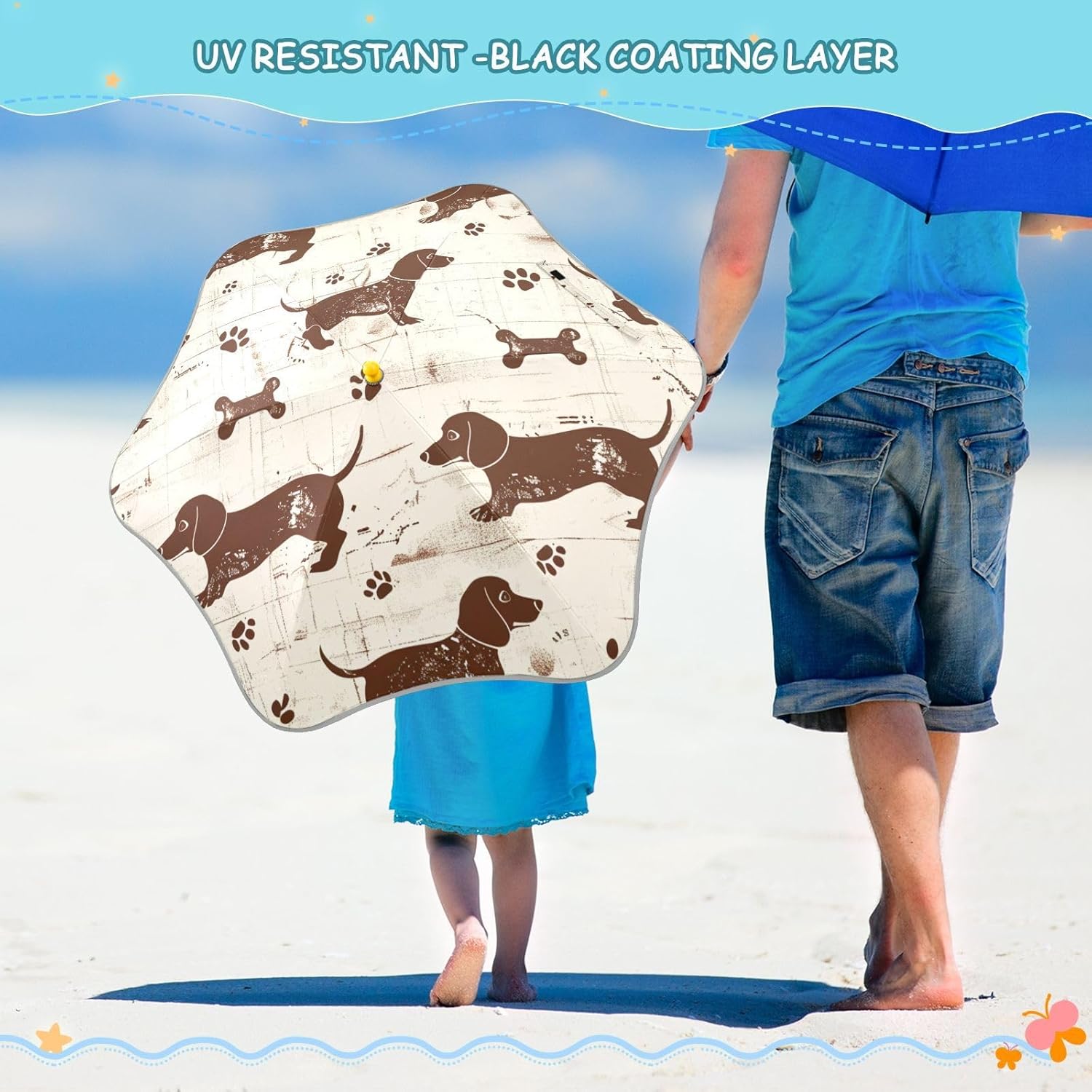 Dashshund Dog Cute Brown Retro Kids Toddler Umbrella Rain & Windproof Umbrella with Reflective Strip for outdoor for rain windproof