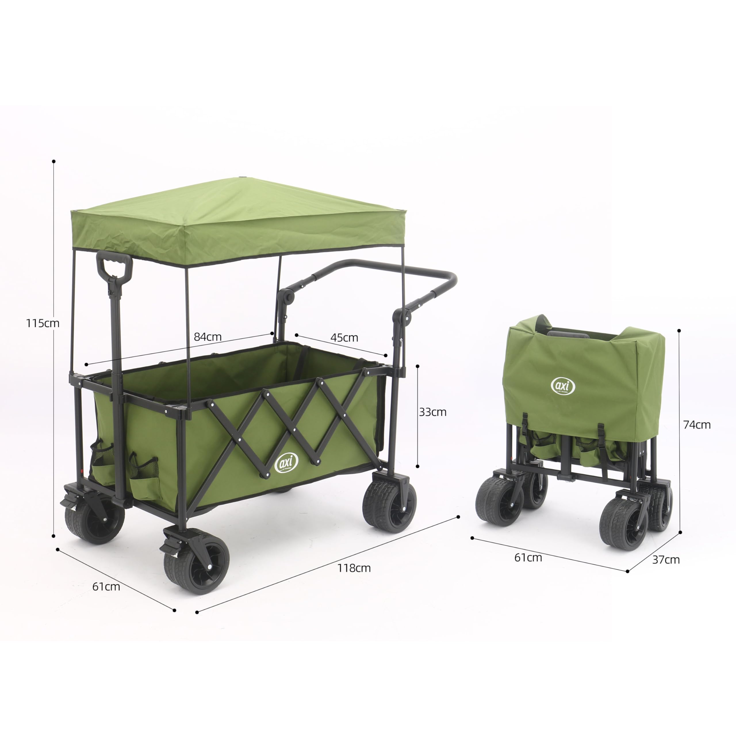 AXI SB221 Chariot de Plage Pliable avec Toit Vert