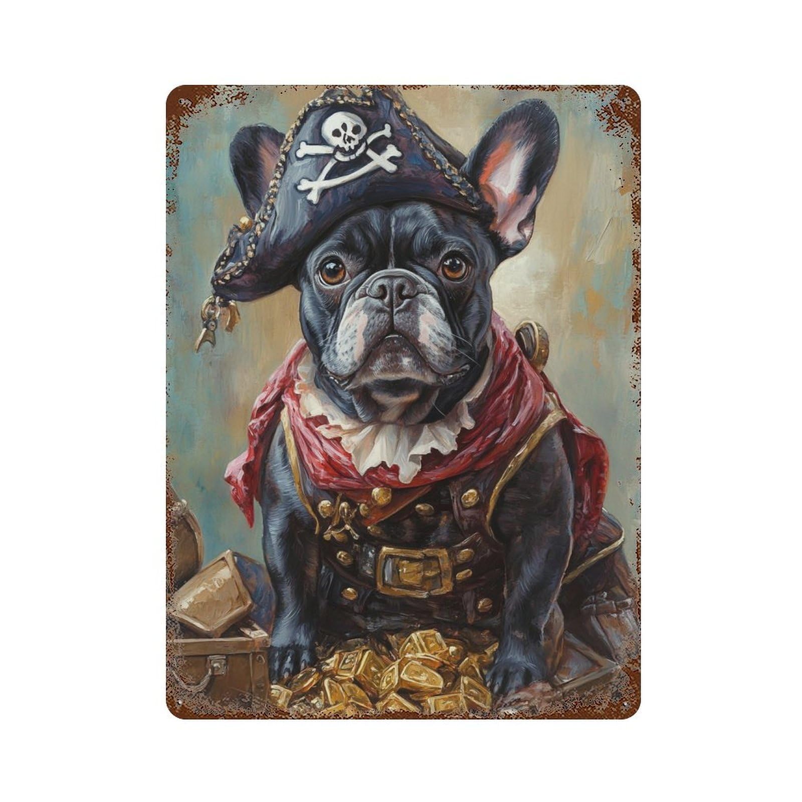Pirate Bulldog Treasure Chest-3 Retro Metal Sign 15.7"x11.8", Farmhouse Wall Decor for Garage, Pub Or Kitchen