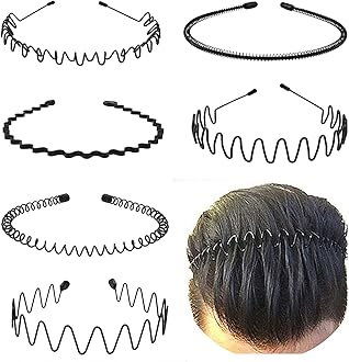 KELUBATU Metal Headbands for Men Fashion Headband for Women, Unisex Wavy Hair Bands Outdoor Sports Head Bands Simple Elastic Non-Slip Hair Accessories (6 Pack)