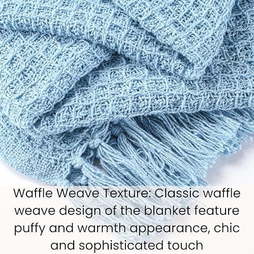 Miniatura 6 de Manta 100% algodón de punto gofre, calidad de 405 GSM, ligera, lavada, suave, transpirable, para adultos y niños, capa de manta perfecta para sofá,
