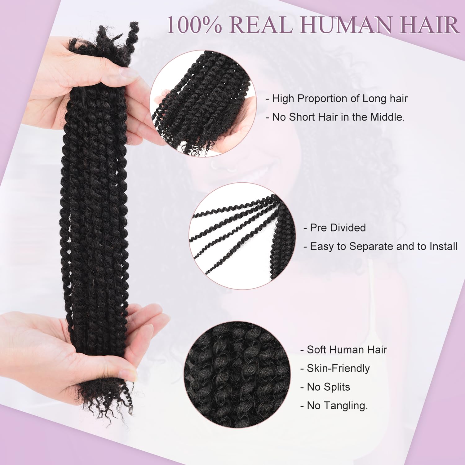 Afro Kinky Curly Bulk Human Hair 50g/pack 100% Real Human Hair for Mini Twist/Braiding/Loc Extensions Curly Hair Natural Afro Bulk for Dreadlocks (1B#, 18 Inch-50g)