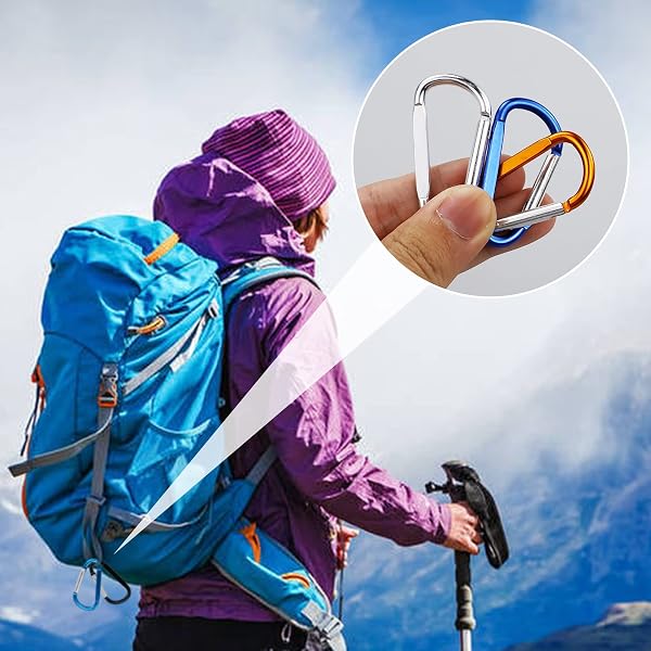 10 Moschettoni Multicolore in Alluminio con Anello a D - Ganci a Scatto con Bloccaggio per Arrampicata, Casa, Campeggio, Pesca, Escursionismo - 5