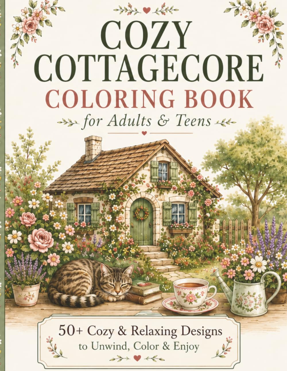 Cozy Cottagecore Coloring Book: 50+ Cozy & Relaxing Designs to Unwind, Color & Enjoy