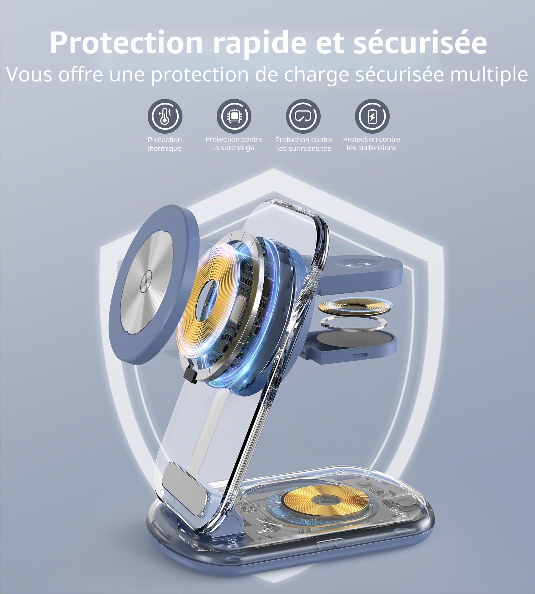 Station de Charge sans Fil magnétique pour appareils Apple, Chargeur Rapide et Pliable pour Voyage, avec lumière Nocturne pour iPhone 16, 15, 14, BU