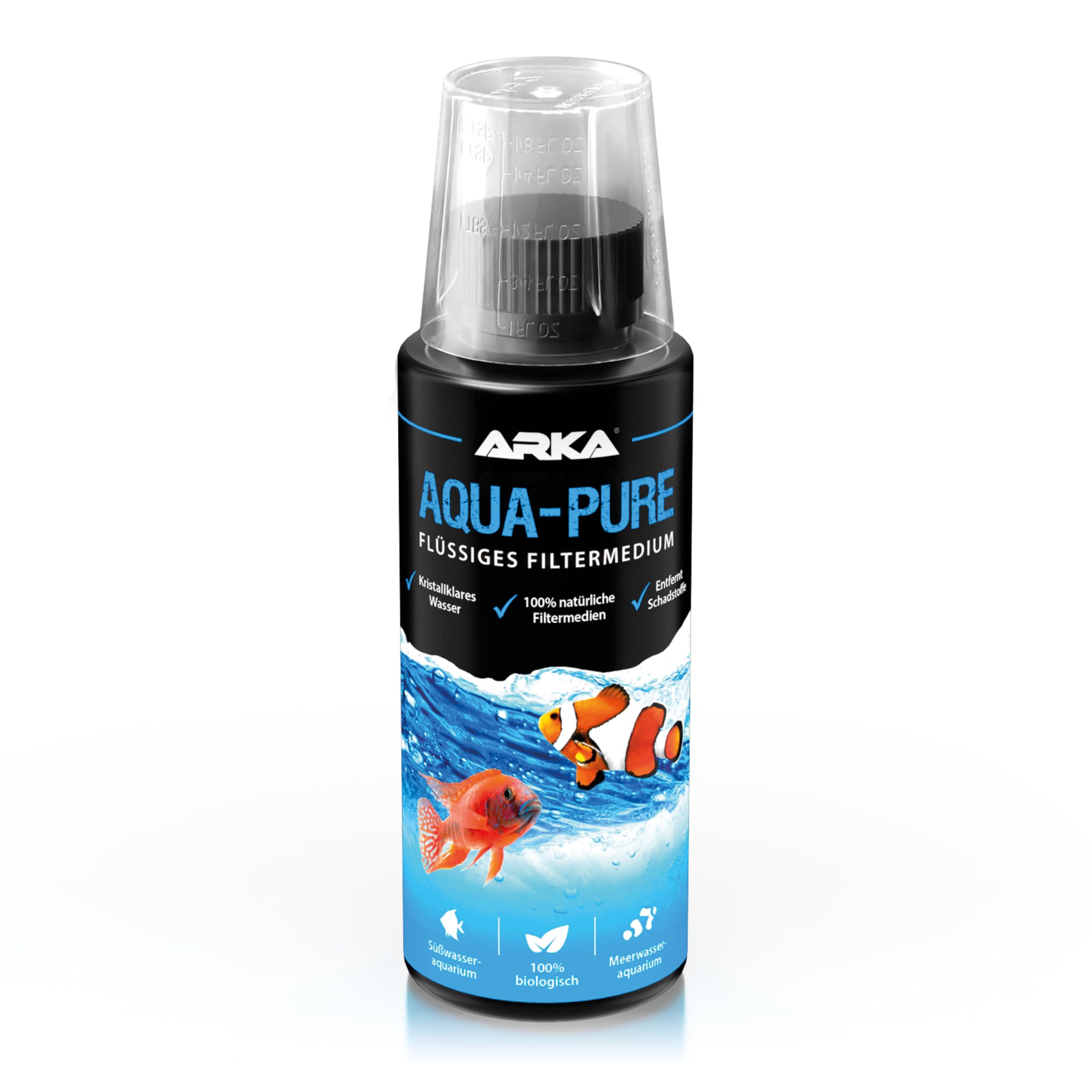 Wasserklärer Aquarium 118 ml – gegen Trübungen & Schwebstoffe – für kristallklares Wasser in Süß- & Meerwasseraquarien – biologisch & pflanzensicher – ARKA Aqua-Pure