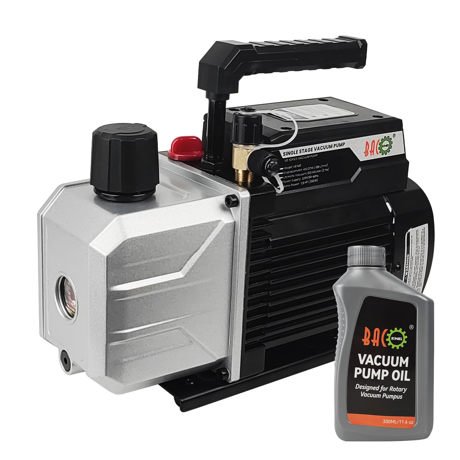 VEVOR 4.5 CFM Vacuum Pump – Single-Stage, 5 Pa Ultimate Vacuum – For HVAC, AC Repair, Refrigeration & More