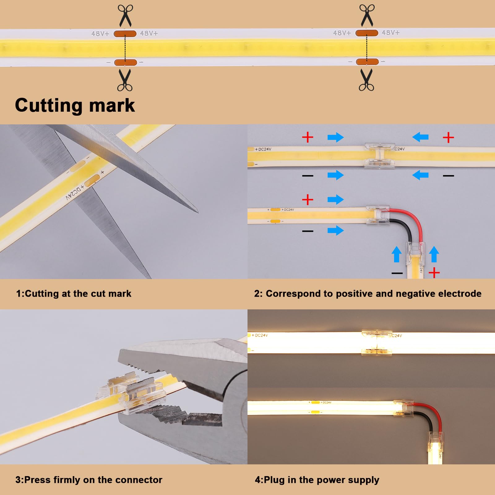 BENLUN 48V COB LED Streifen 20m CRI 92 mit Netzteil | 3000K Warmweiß LED Strip 160W 480LEDs/m Schneidbar Selbstklebend für Schlafzimmer Zimmer Dekoration