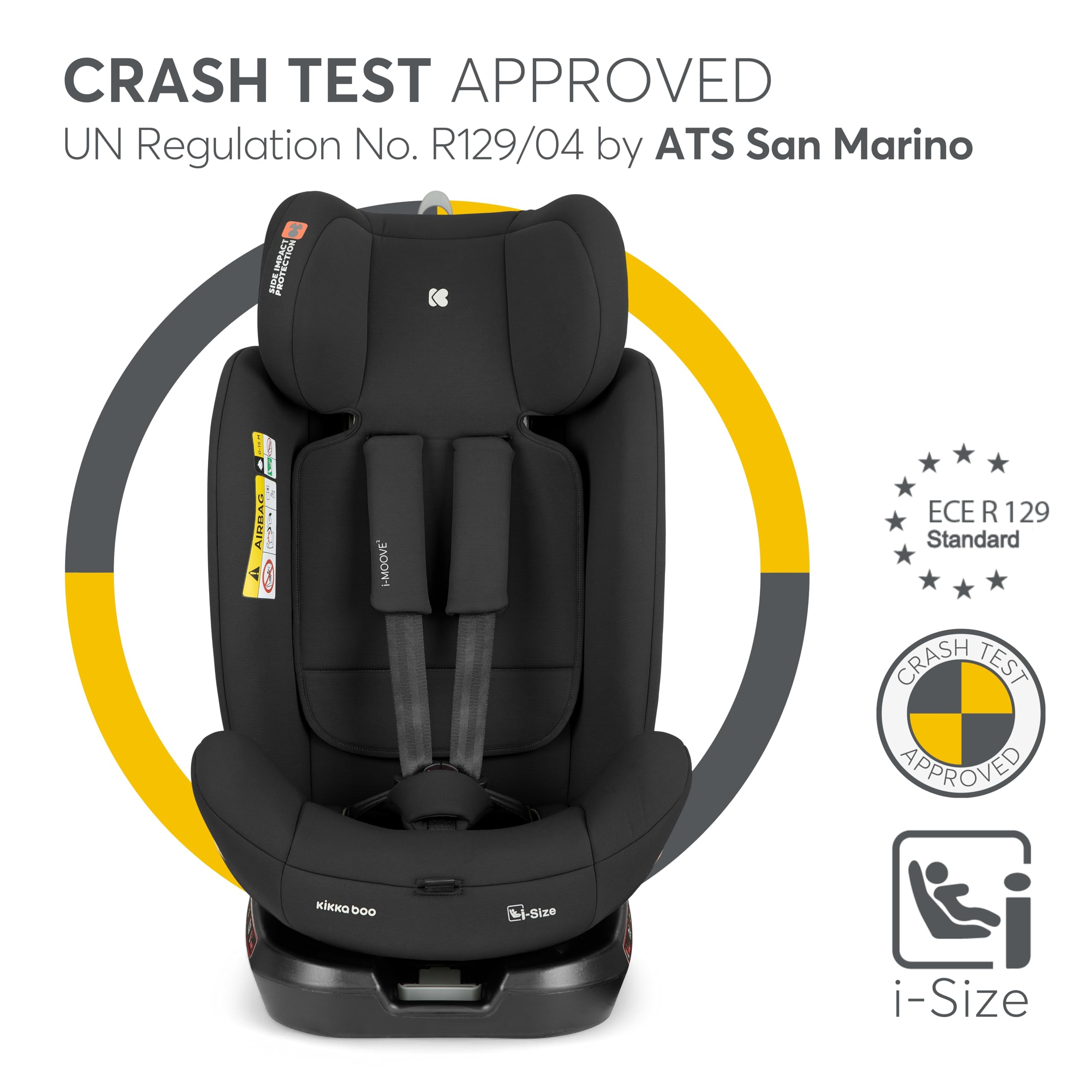 KikkaBoo Fotelik Samochodowy i-Moove 2 i-Size, 40–150 cm, Obrót 360°, ISOFIX, Tyłem i Przodem do Jazdy, Regulowany Zagłówek, Funkcja Pochylania, Czarny