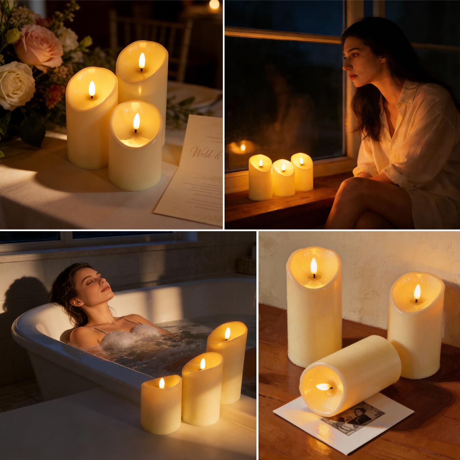 Candele LED con Telecomando, 3 Pezzi (10cm 12.5cm 15cm) - Candele Elettriche Senza Fiamma con Effetto Fiamma Tremolante e Timer, Candele a Batteria Impermeabili per Compleanno, Festa, Matrimonio