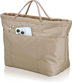 Annekor バッグインバッグ【とびだす持ち手】Ｌサイズ インナーバッグ バックインバック 上質ナイロン 軽量 撥水 ポーチ インナーポーチ レディース メンズ [アンコール] (グレージュ L)