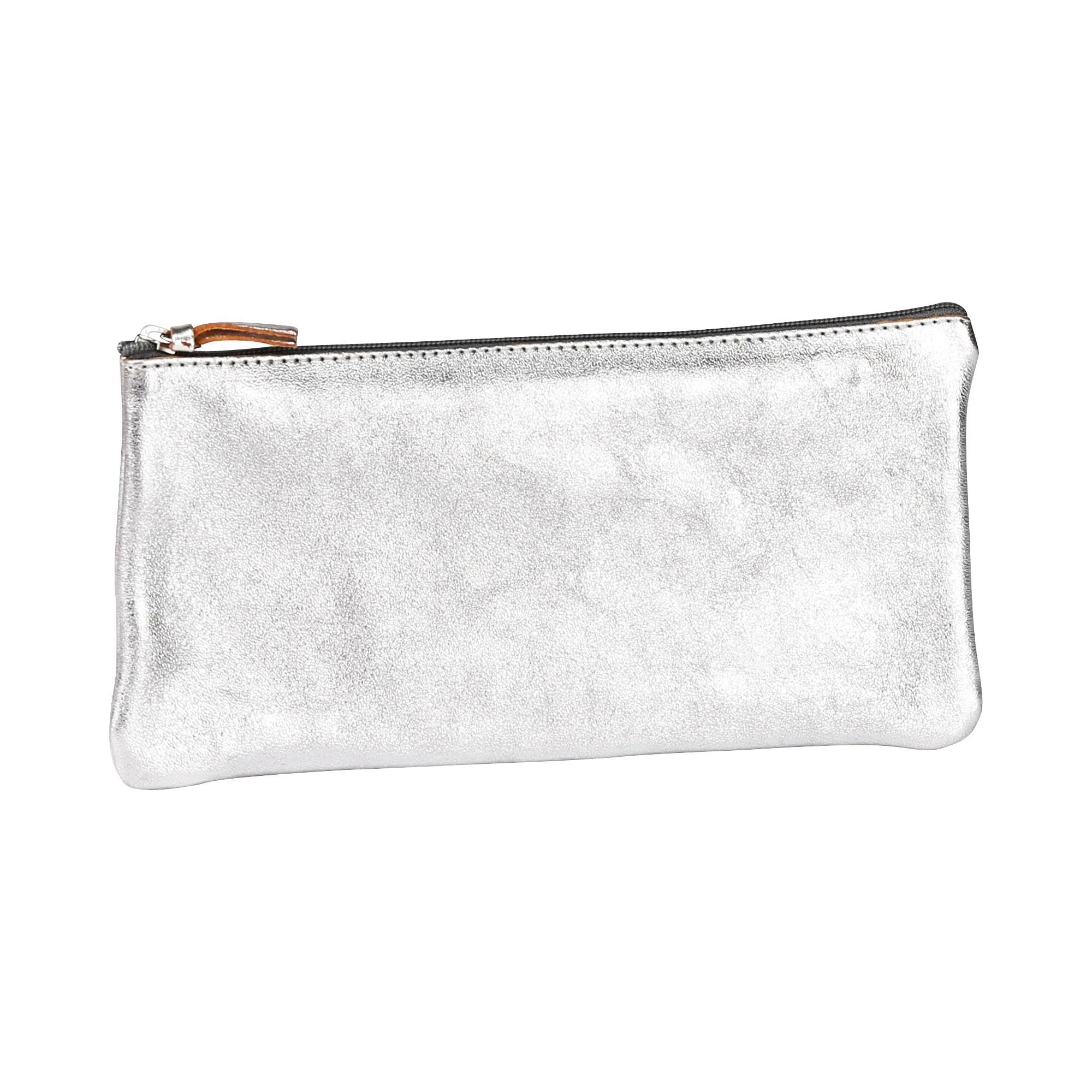 Clairefontaine 8701C - Genuine Lambskin Flat School Pencil Case Silvered Iridescent Effect 22x11 cm - School supplies - Coloured Pencil Case - Pencil Tray