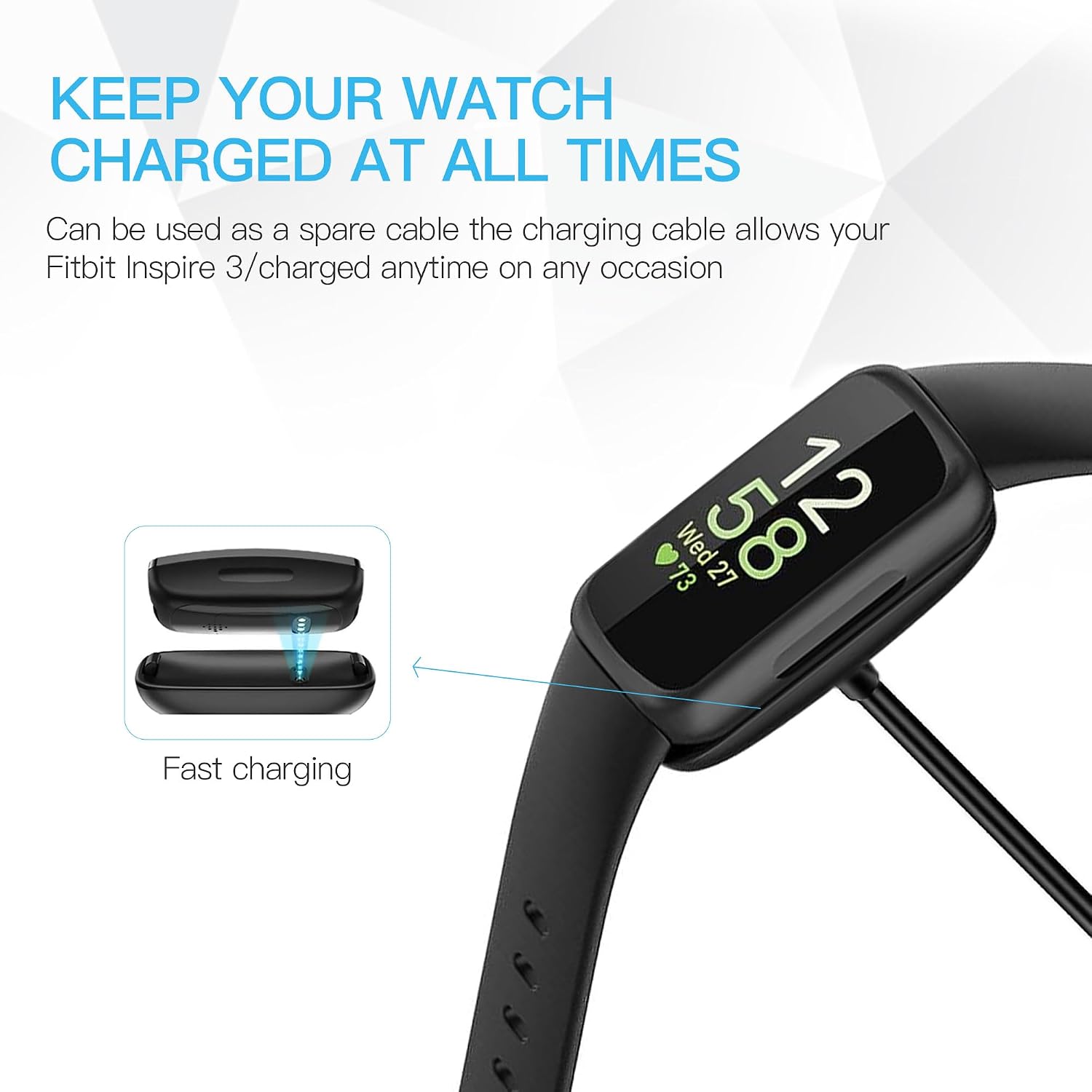 Hahace Charger Cable Compatible with Fitbit Inspire 3 Smartwatch, Replacement USB Charger Adapter Charge Cord Charging Cable for Inspire 3 Activity Fitness Tracker