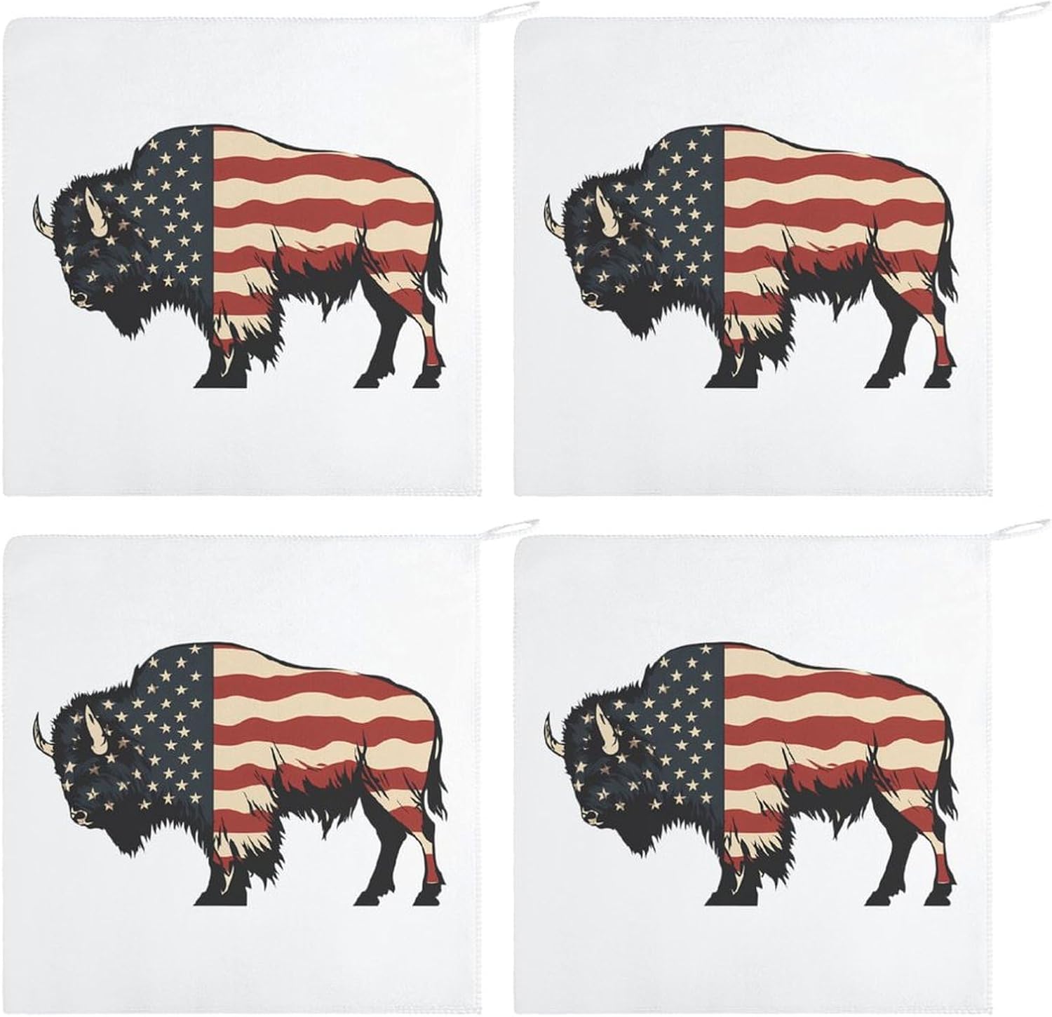 Bison U.S Flag Buffalo Towel Hand Towels Decorative Towel for Bathroom Kitchen Shower Gym 4PCS