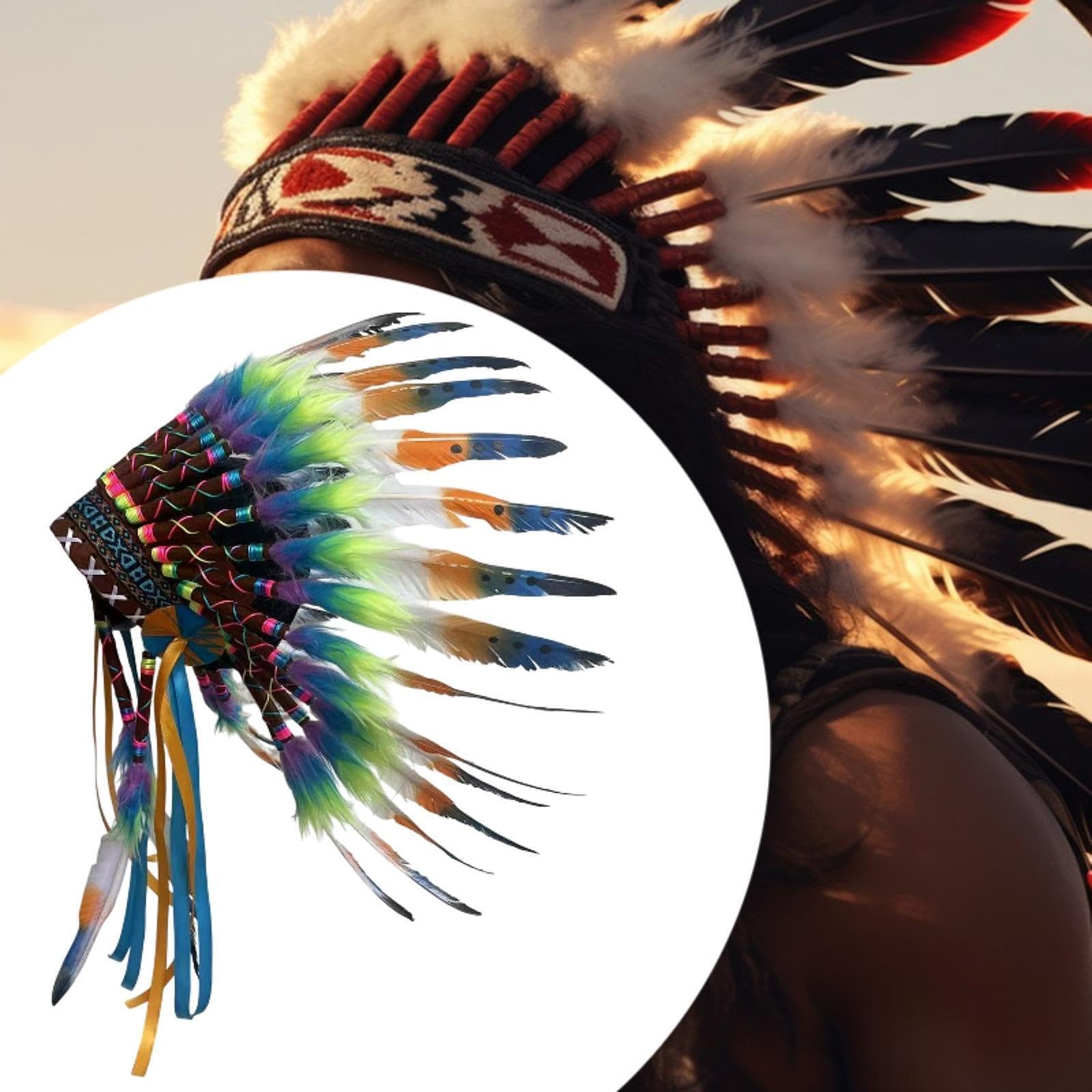 Artificial Feather Headdress Native Indian Style Headband for Cosplay Festival Dance Performance