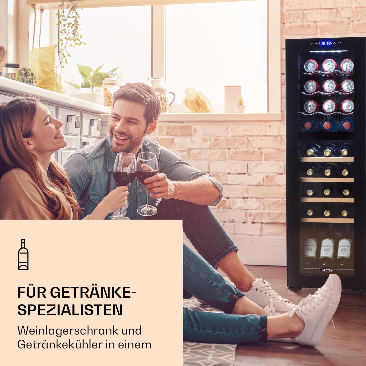 Klarstein Weinkühlschrank 27 Flaschen 2 Kühlzonen Kompressor